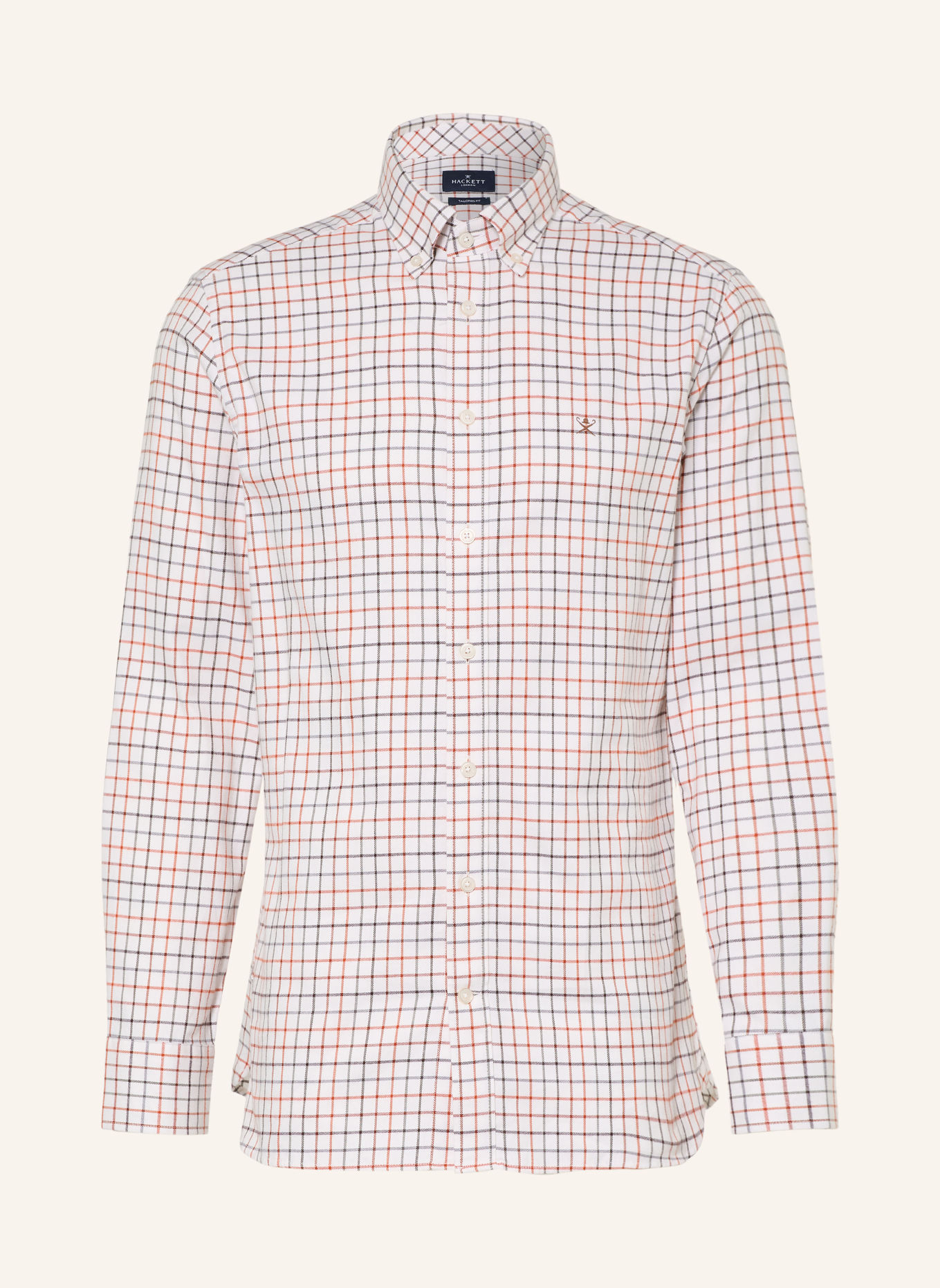 HACKETT LONDON Košile TATTERSALL Tailored Fit: KRÉMOVÁ / TMAVĚ ŠEDÁ / LOSOSOVÁ