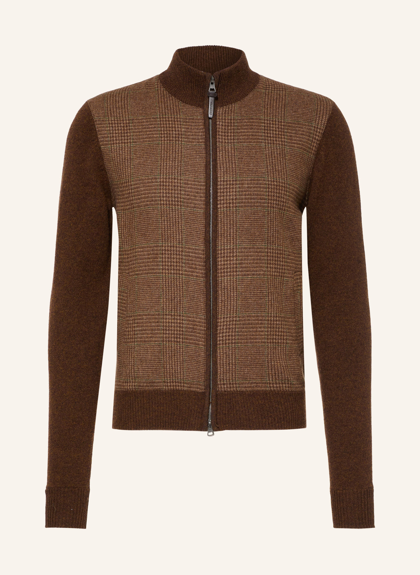 HACKETT LONDON Strickjacke im Materialmix: DUNKELBRAUN / HELLBRAUN / GRÜN