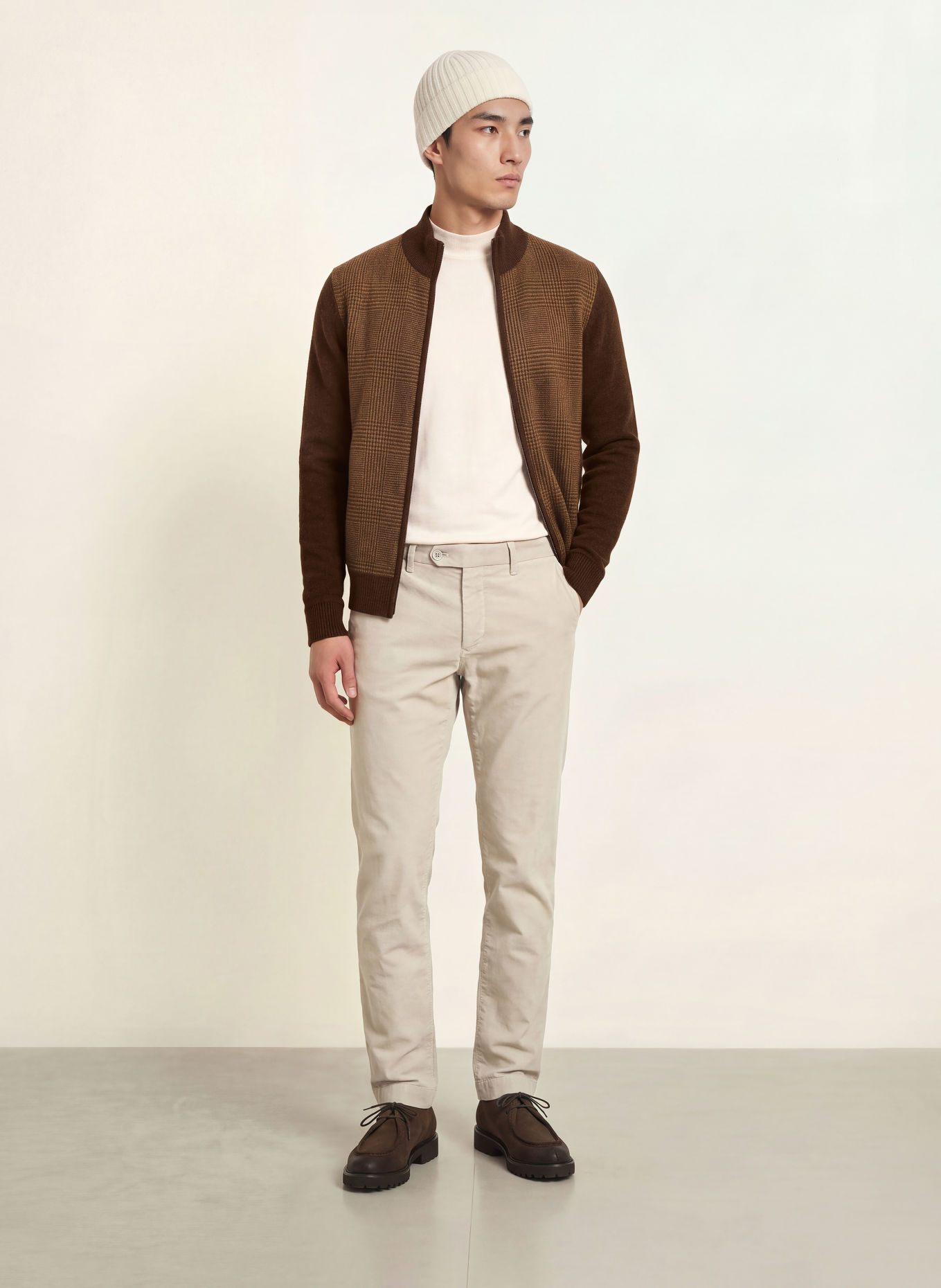 HACKETT LONDON Strickjacke im Materialmix: DUNKELBRAUN / HELLBRAUN / GRÜN