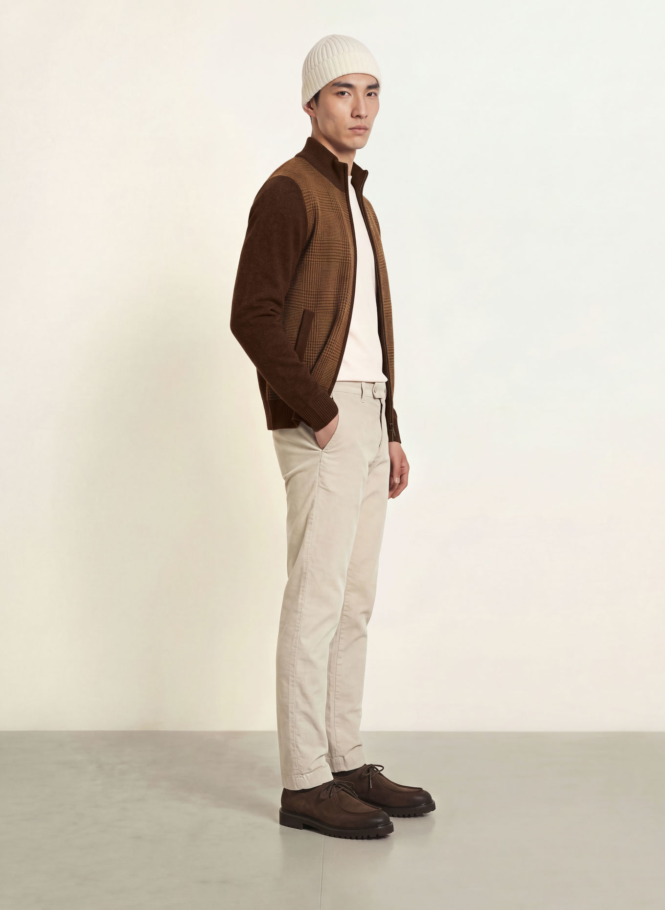 HACKETT LONDON Strickjacke im Materialmix: DUNKELBRAUN / HELLBRAUN / GRÜN