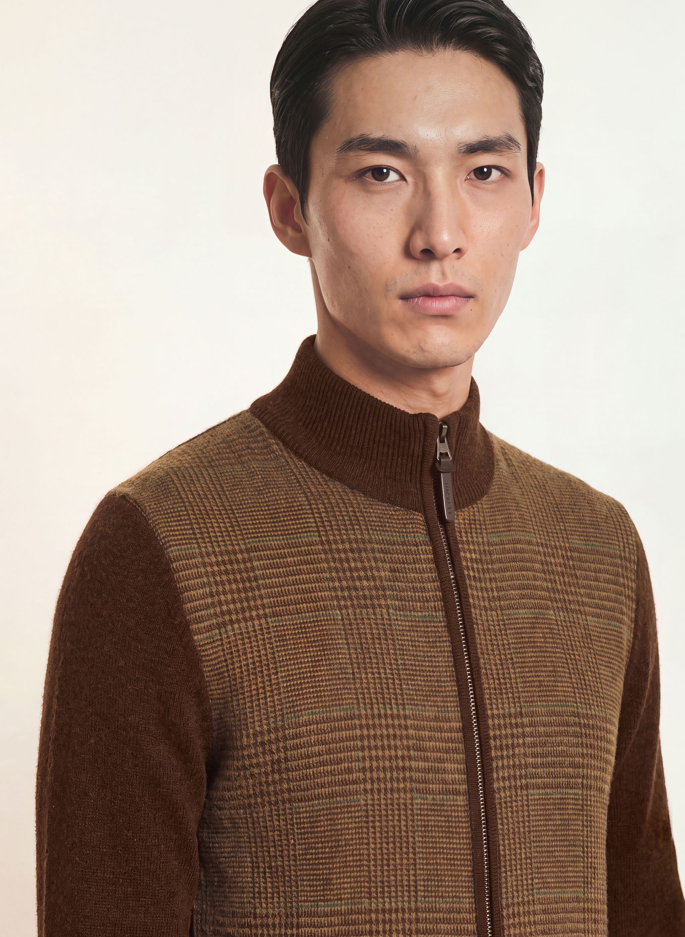 HACKETT LONDON Strickjacke im Materialmix: DUNKELBRAUN / HELLBRAUN / GRÜN