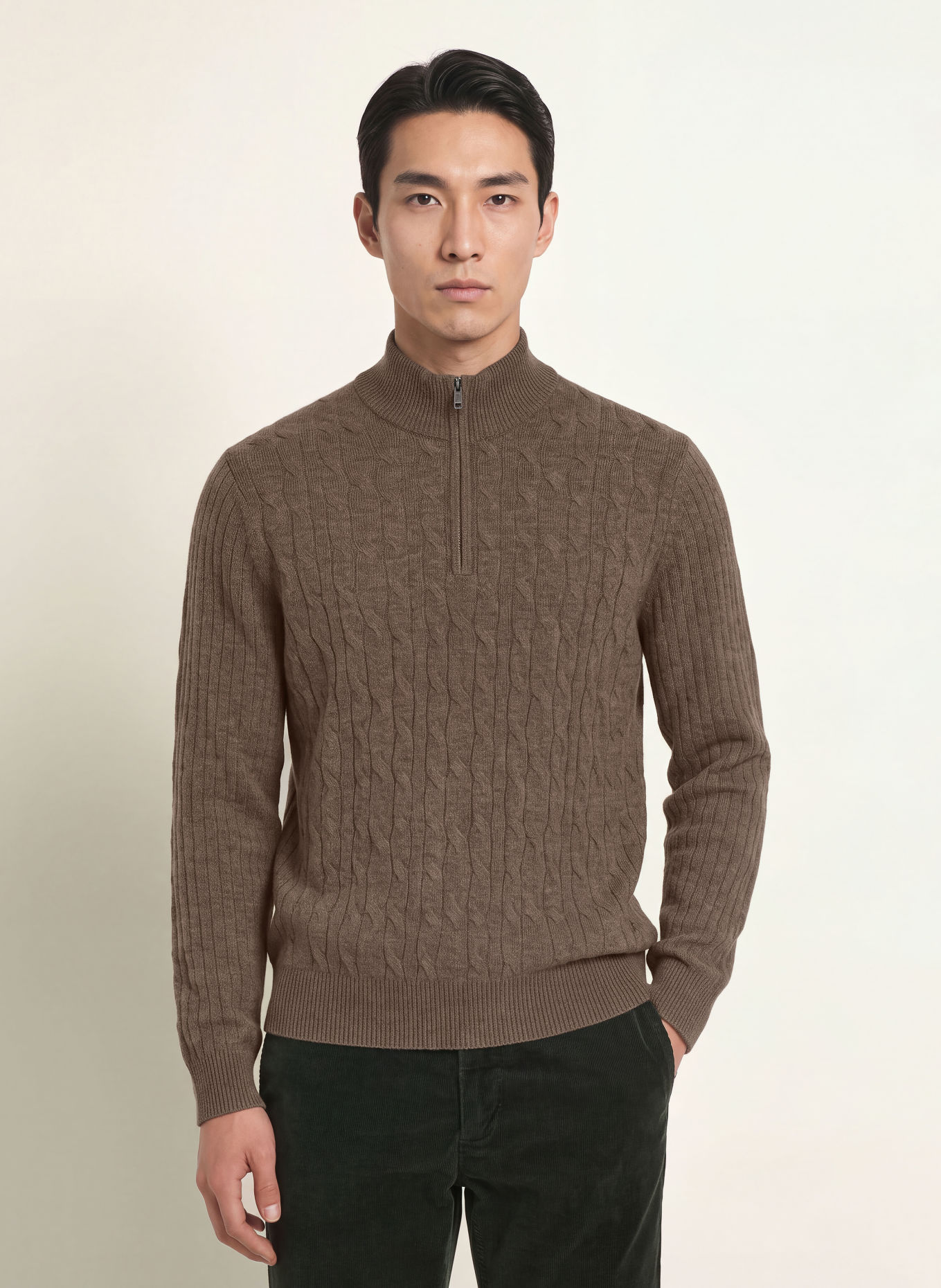 HACKETT LONDON Half-zip sweater: TAUPE