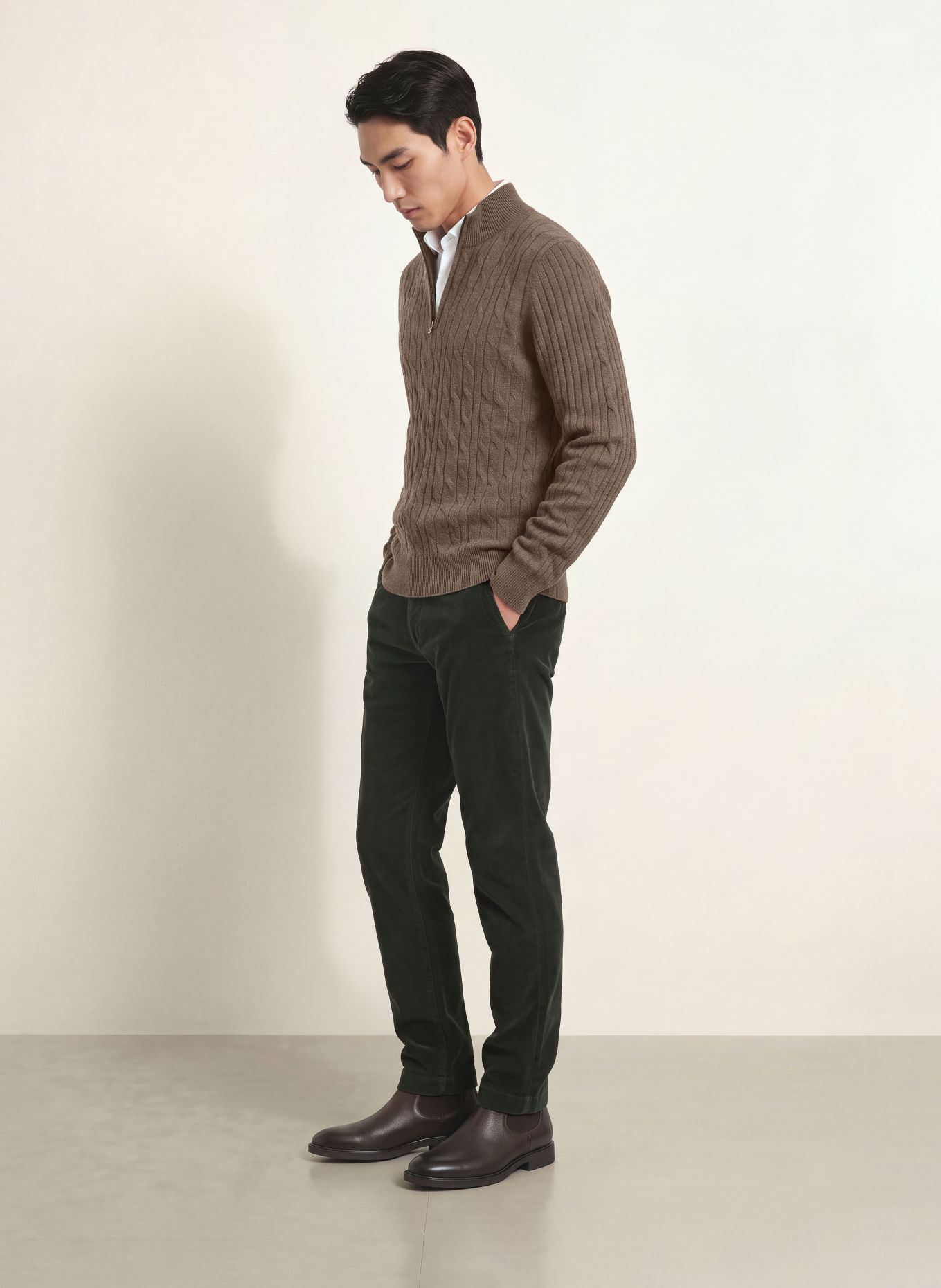 HACKETT LONDON Half-zip sweater: TAUPE