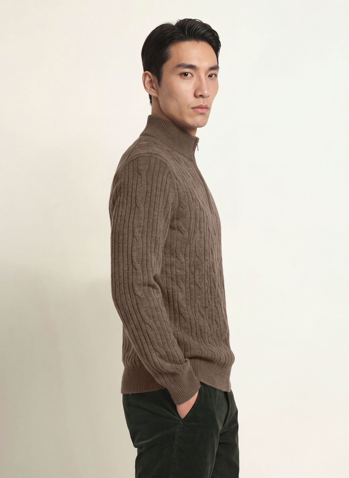 HACKETT LONDON Half-zip sweater: TAUPE