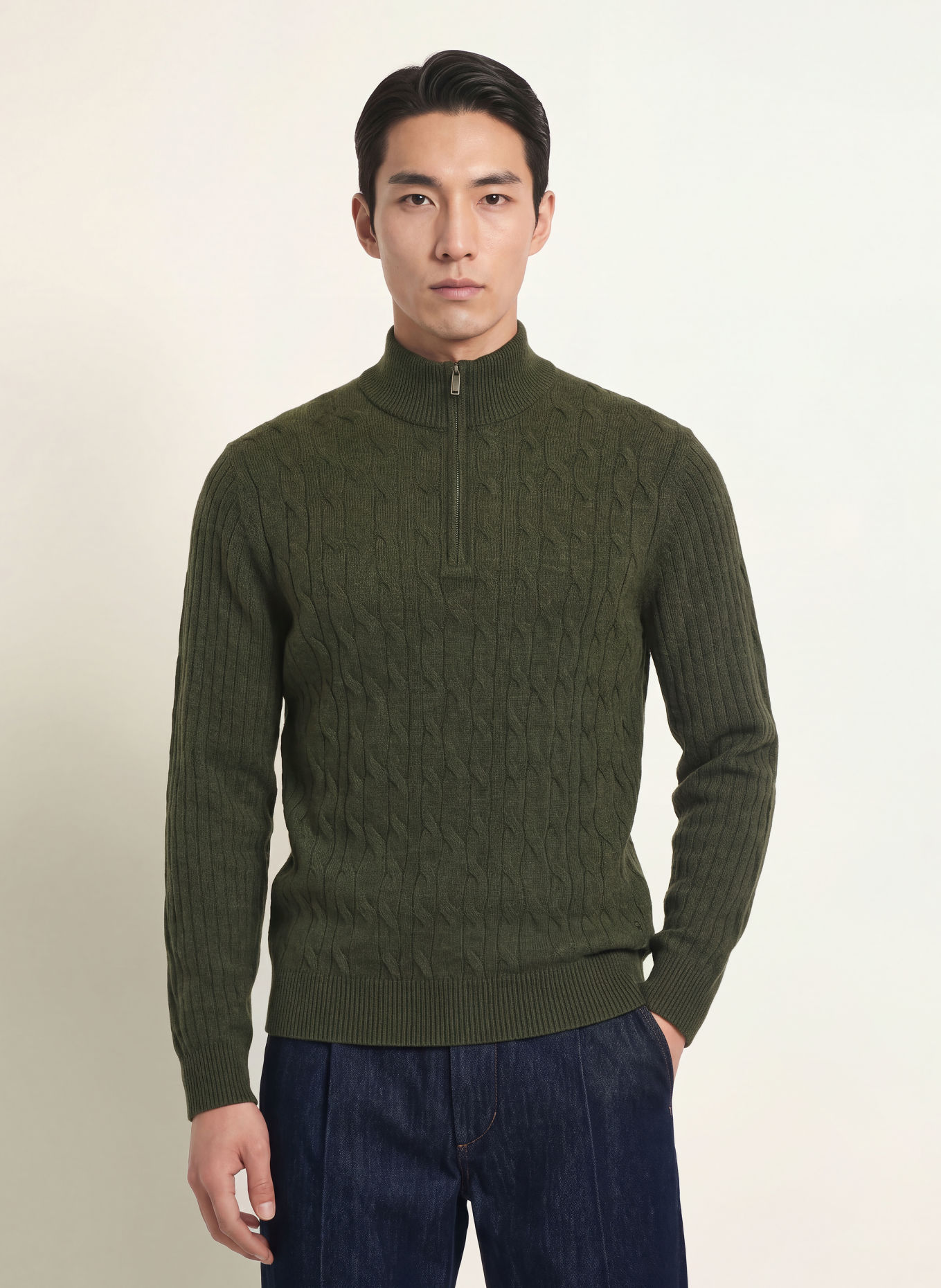 HACKETT LONDON Pulover cu guler înalt: VERDE ÎNCHIS