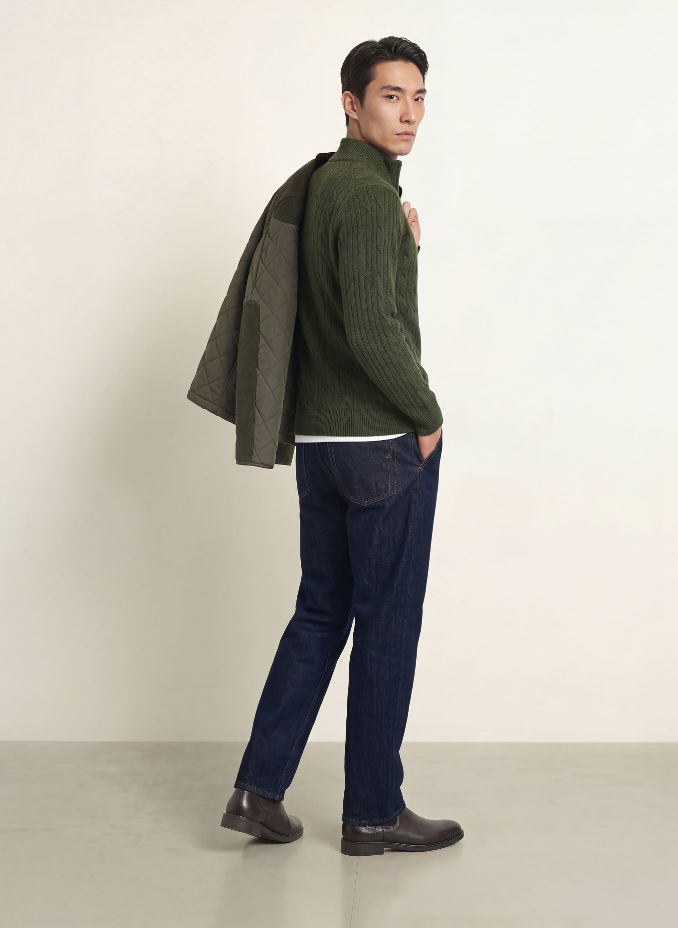 HACKETT LONDON Pulover cu guler înalt: VERDE ÎNCHIS