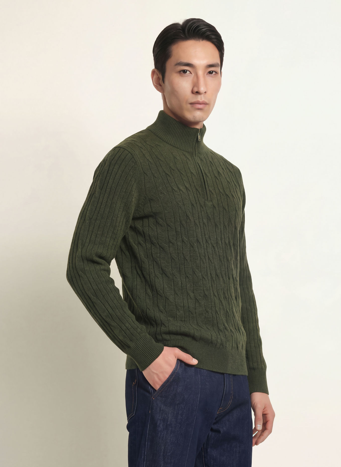 HACKETT LONDON Pulover cu guler înalt: VERDE ÎNCHIS