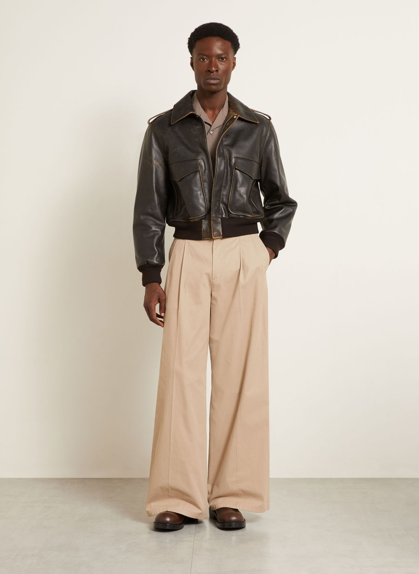 JIL SANDER Leather jacket: DARK BROWN