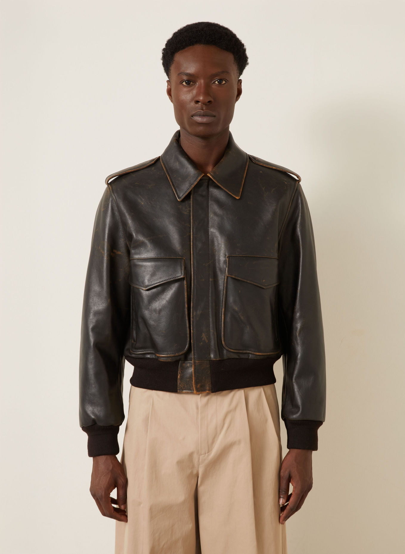 JIL SANDER Leather jacket: DARK BROWN