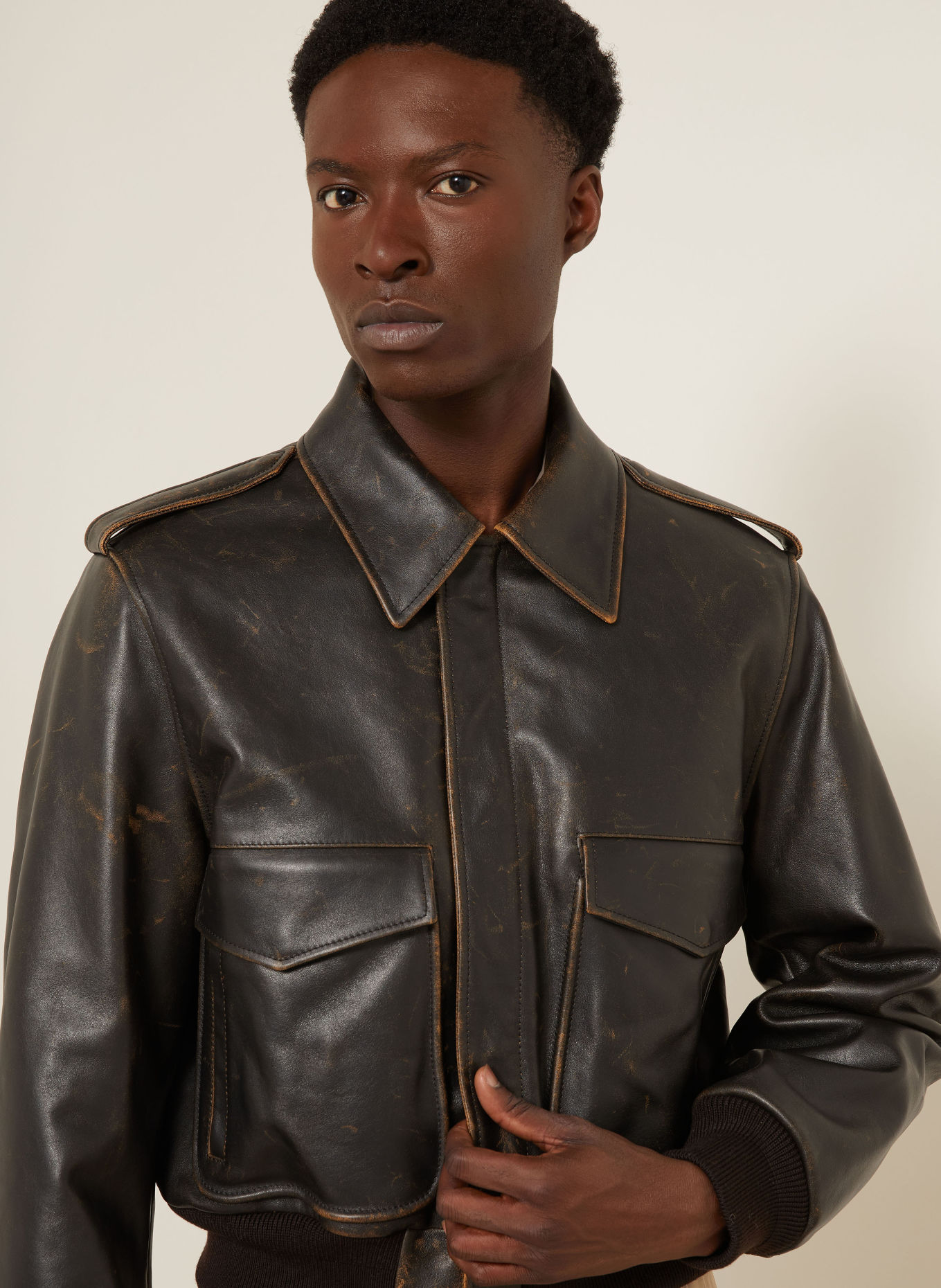 JIL SANDER Leather jacket: DARK BROWN