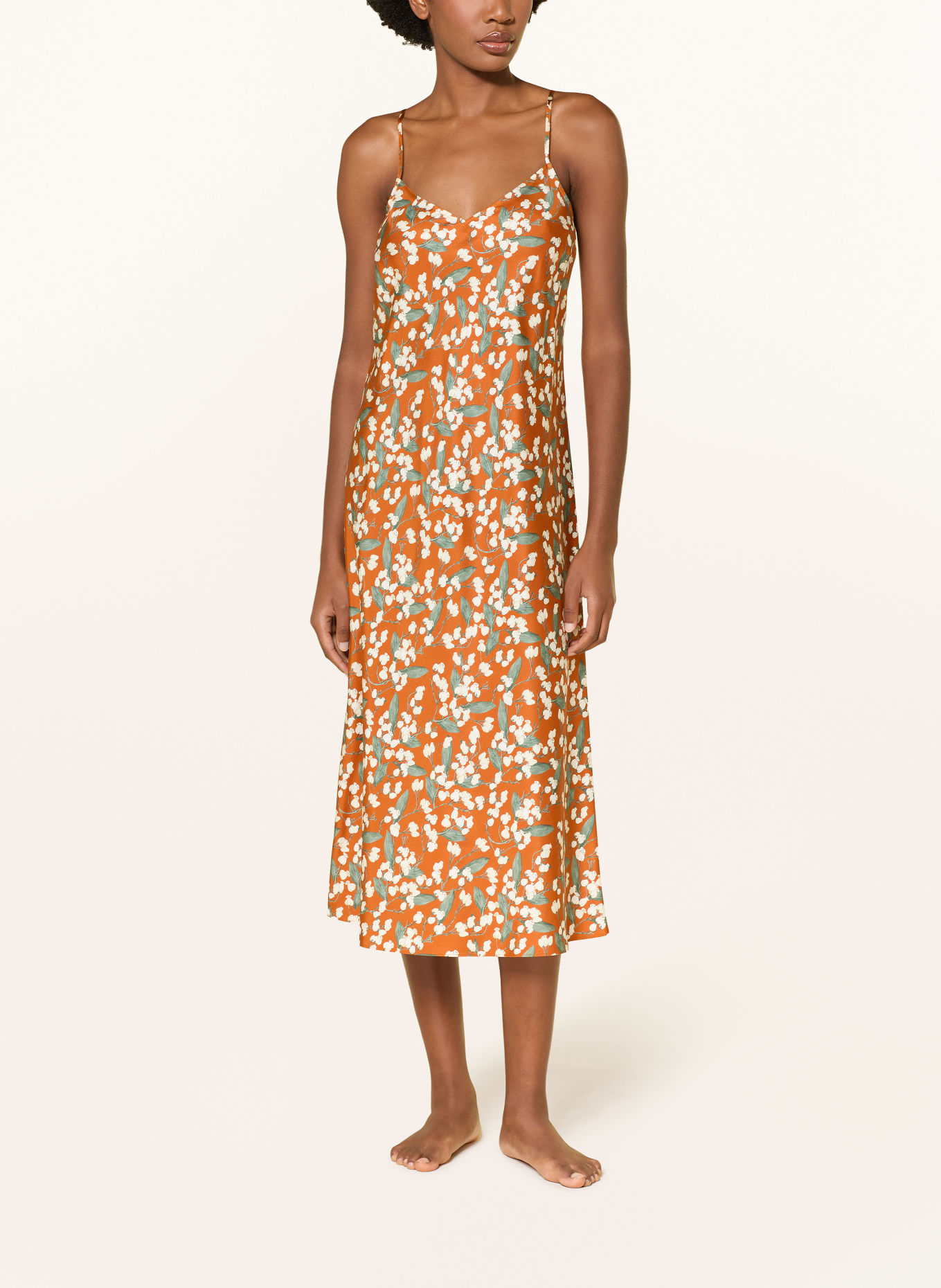 ERES CLARINE Silk Negligee: DARK ORANGE / CREAM / DARK GREEN