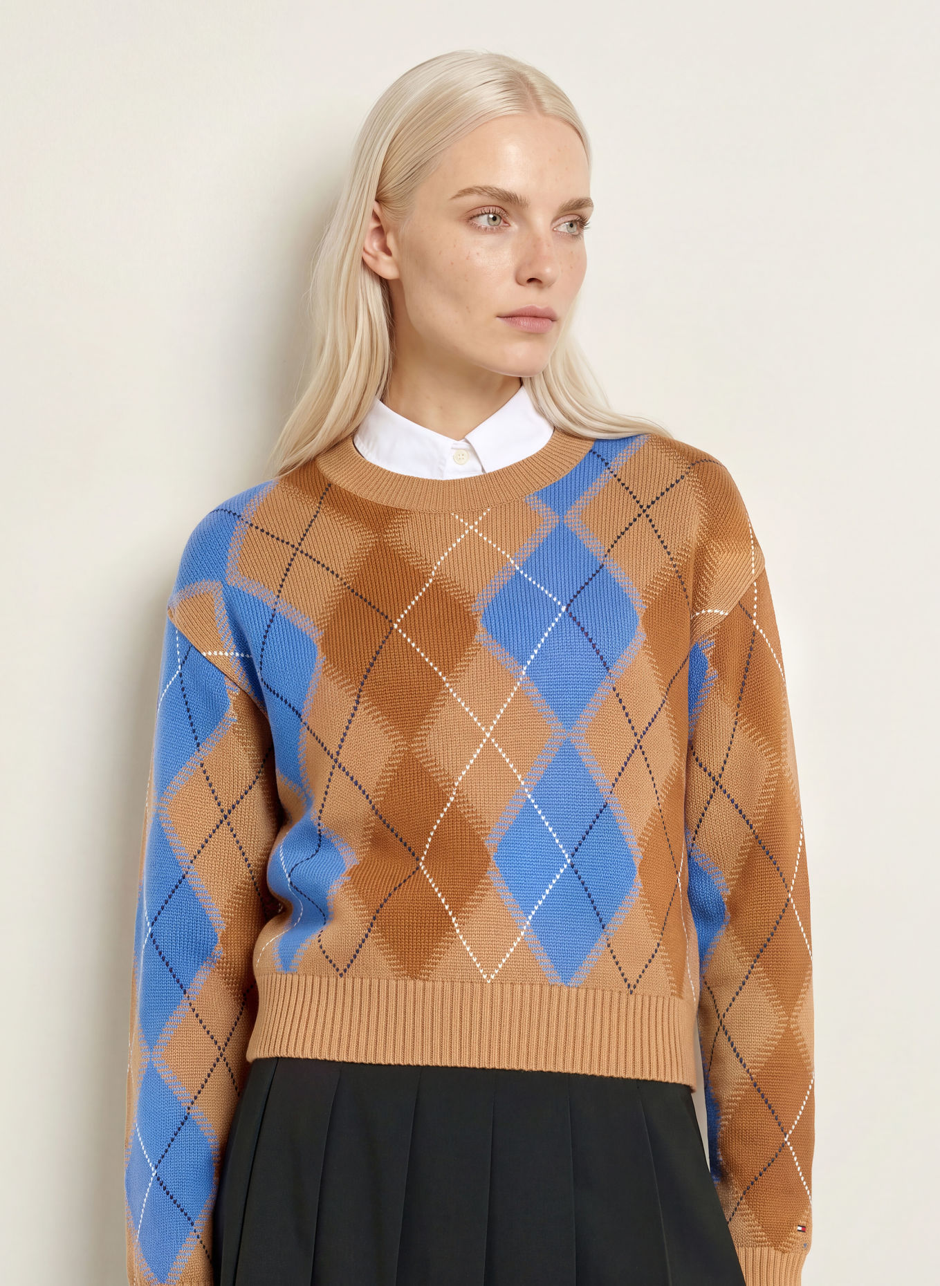 TOMMY HILFIGER Trui: BRUIN / LICHTBRUIN / BLAUW