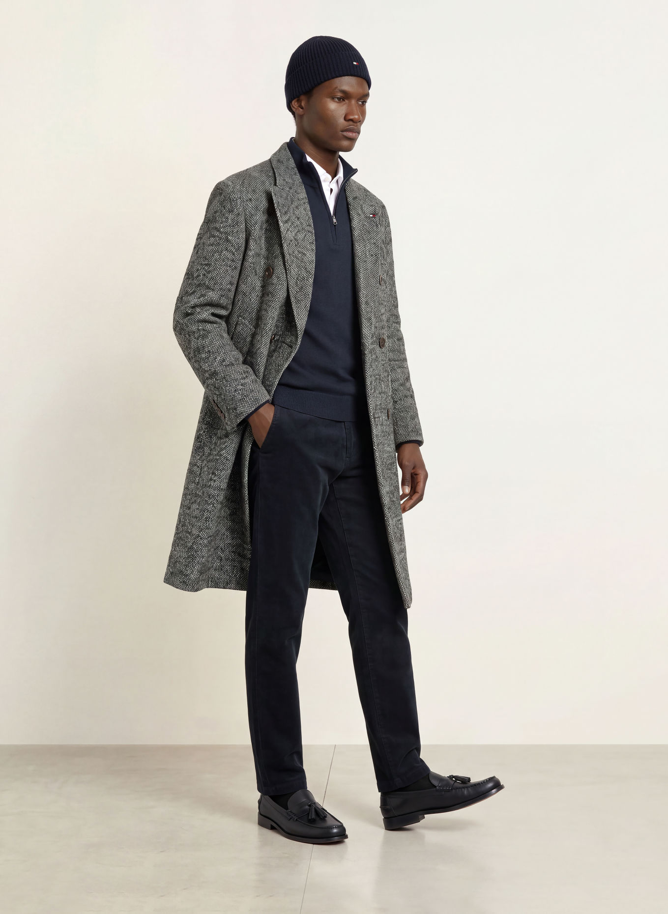 TOMMY HILFIGER Cabanmantel: SCHWARZ / WEISS
