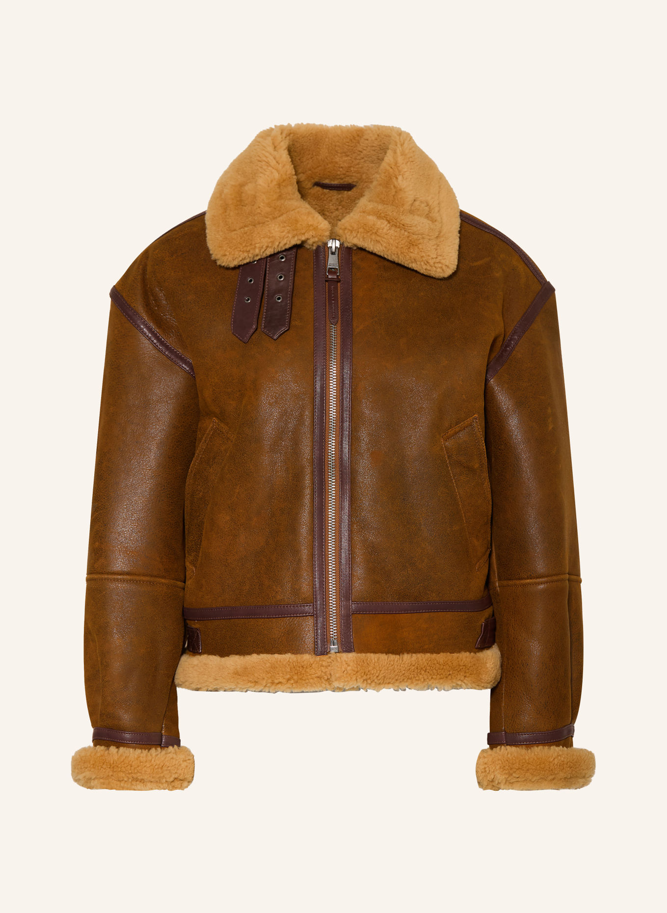 TOMMY HILFIGER Lederjacke: DUNKELBRAUN / HELLBRAUN