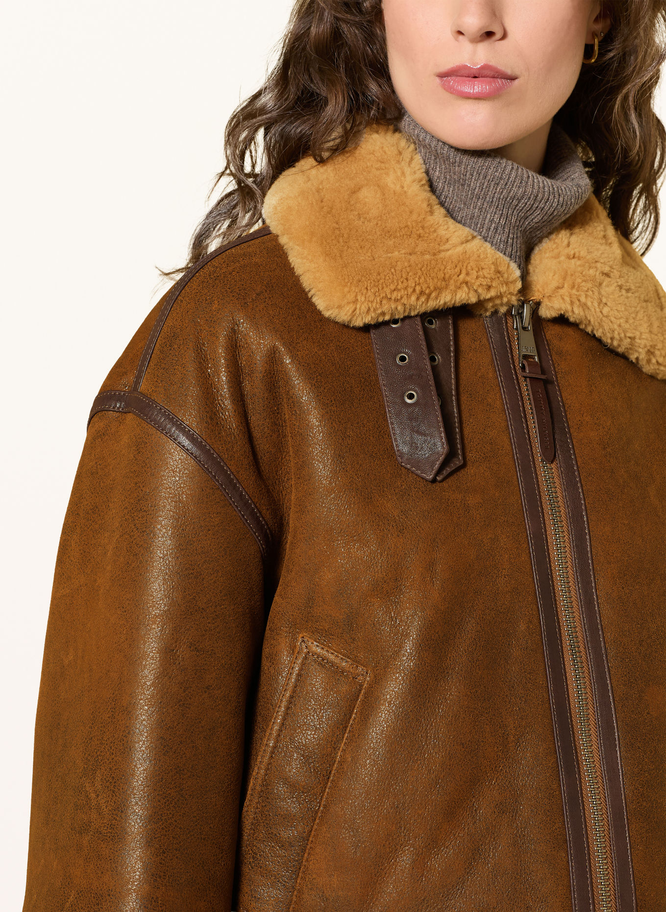 TOMMY HILFIGER Lederjacke: DUNKELBRAUN / HELLBRAUN