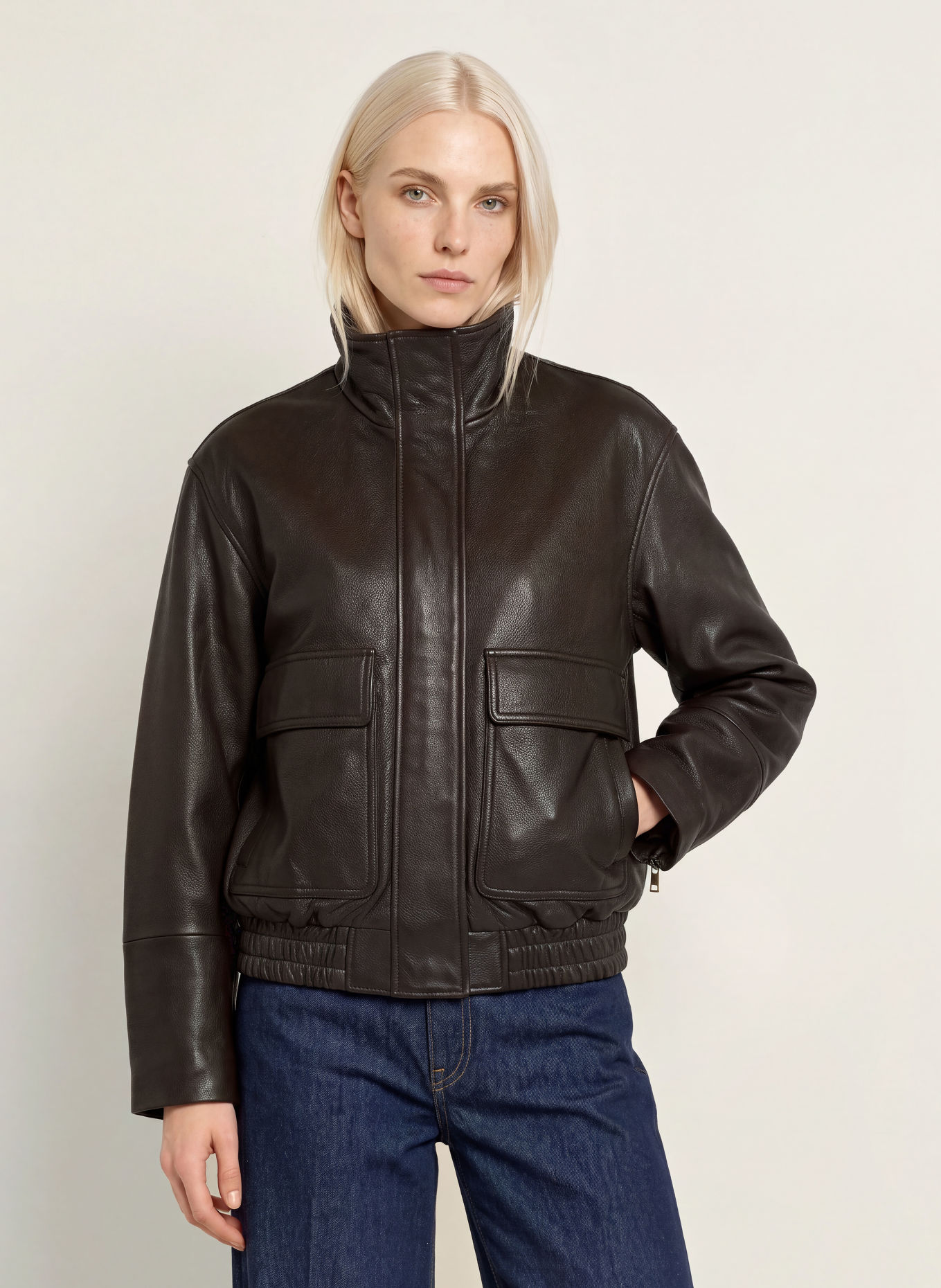 TOMMY HILFIGER Lederblouson: DUNKELBRAUN