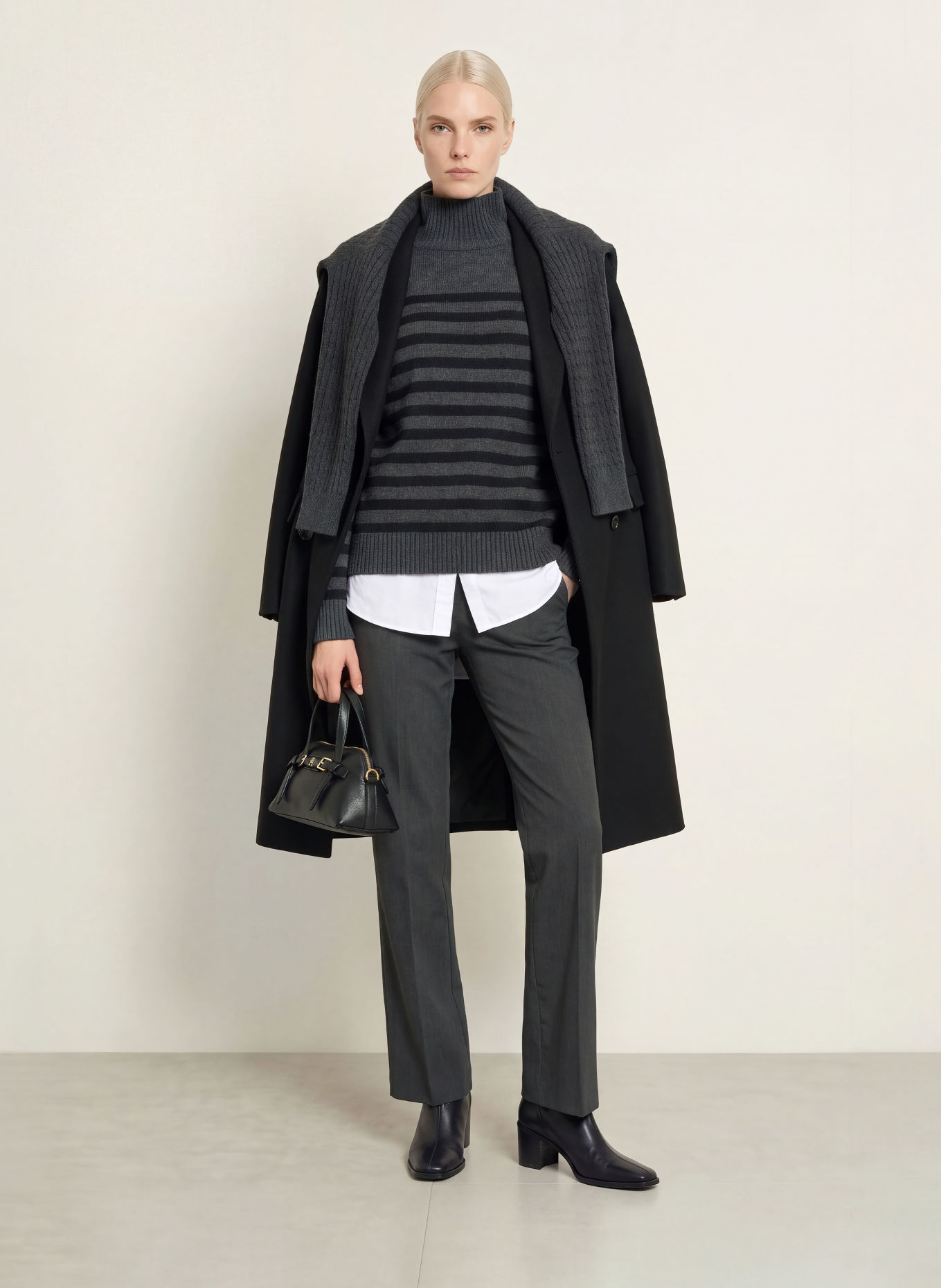 TOMMY HILFIGER Pull en cachemire: GRIS FONCÉ / NOIR