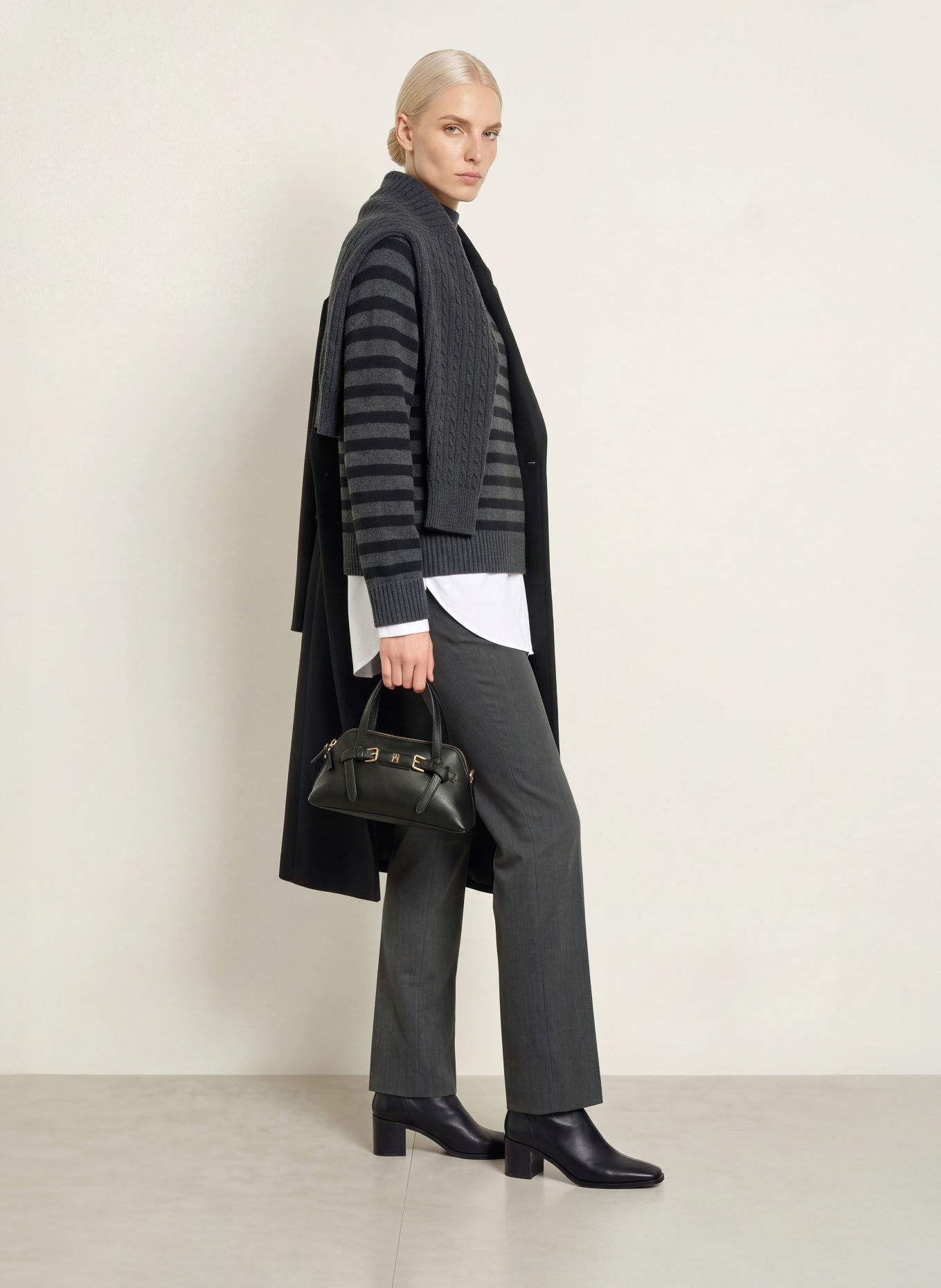TOMMY HILFIGER Pull en cachemire: GRIS FONCÉ / NOIR