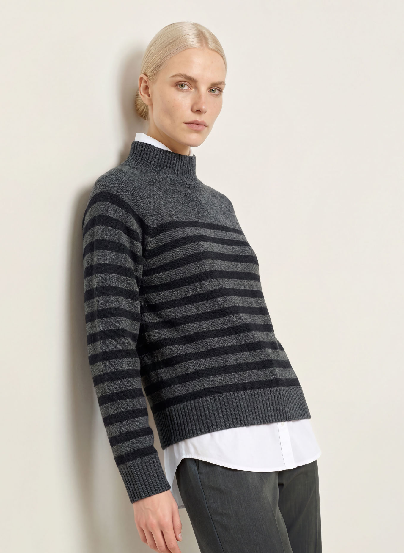 TOMMY HILFIGER Pull en cachemire: GRIS FONCÉ / NOIR