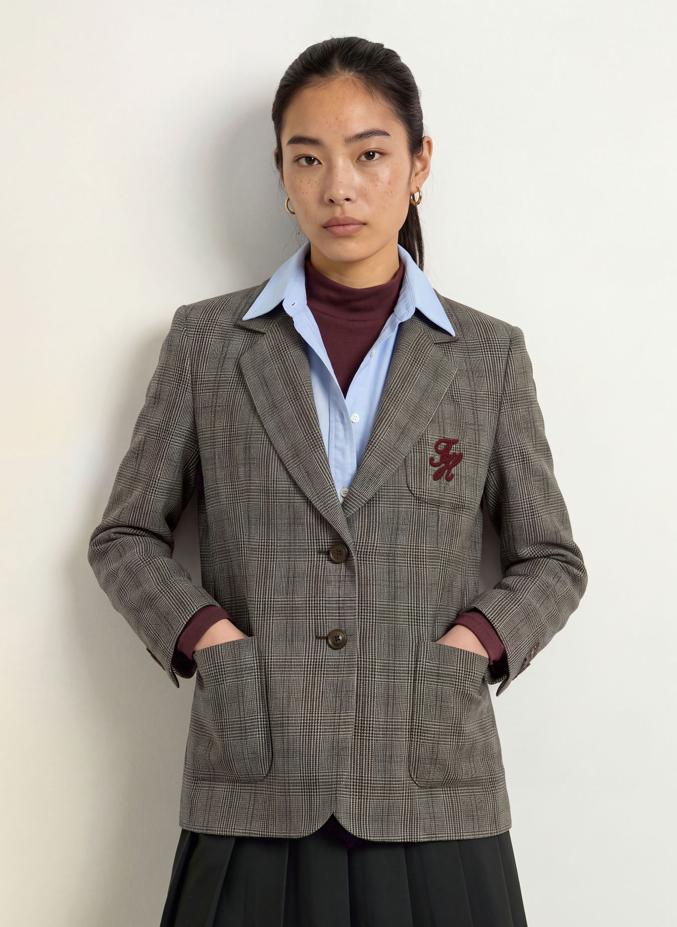 TOMMY HILFIGER Blazer: DARK GRAY / LIGHT GRAY / DARK RED