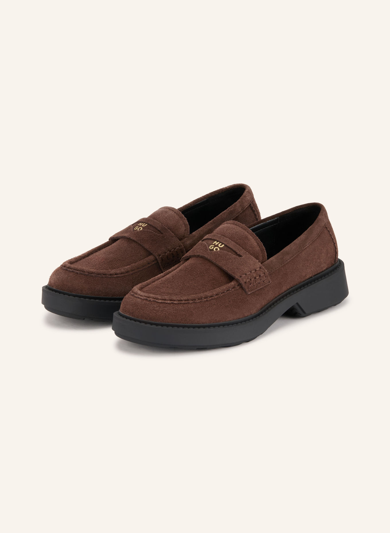 HUGO Penny loafers ANGEY: CIEMNOBRĄZOWY / ZŁOTY