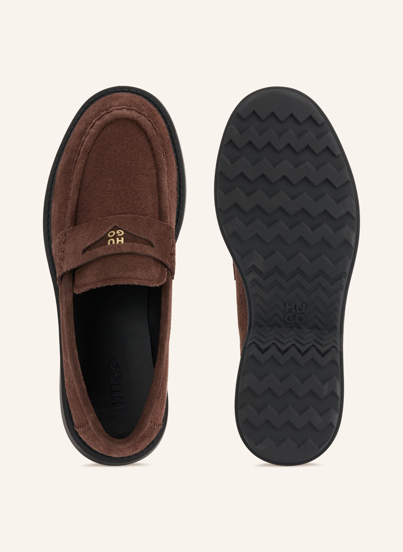 HUGO Penny loafers ANGEY: CIEMNOBRĄZOWY / ZŁOTY