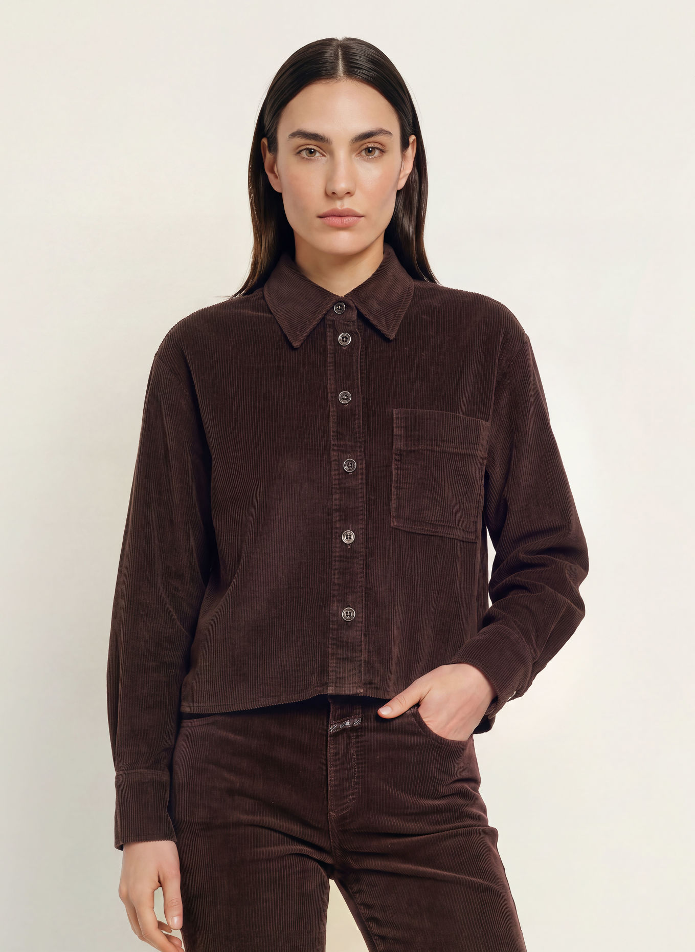 CLOSED Oversized-Hemdbluse aus Cord: DUNKELROT