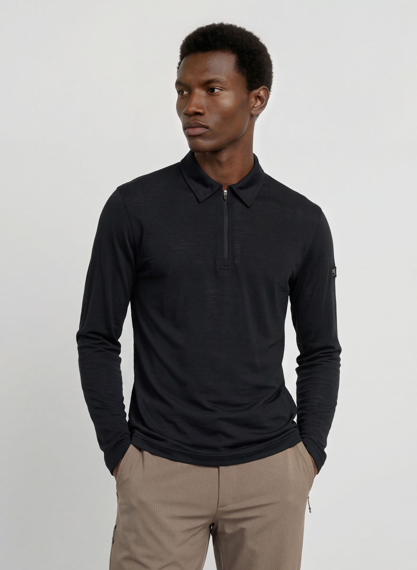 super.natural Functional polo shirt with merino wool: BLACK