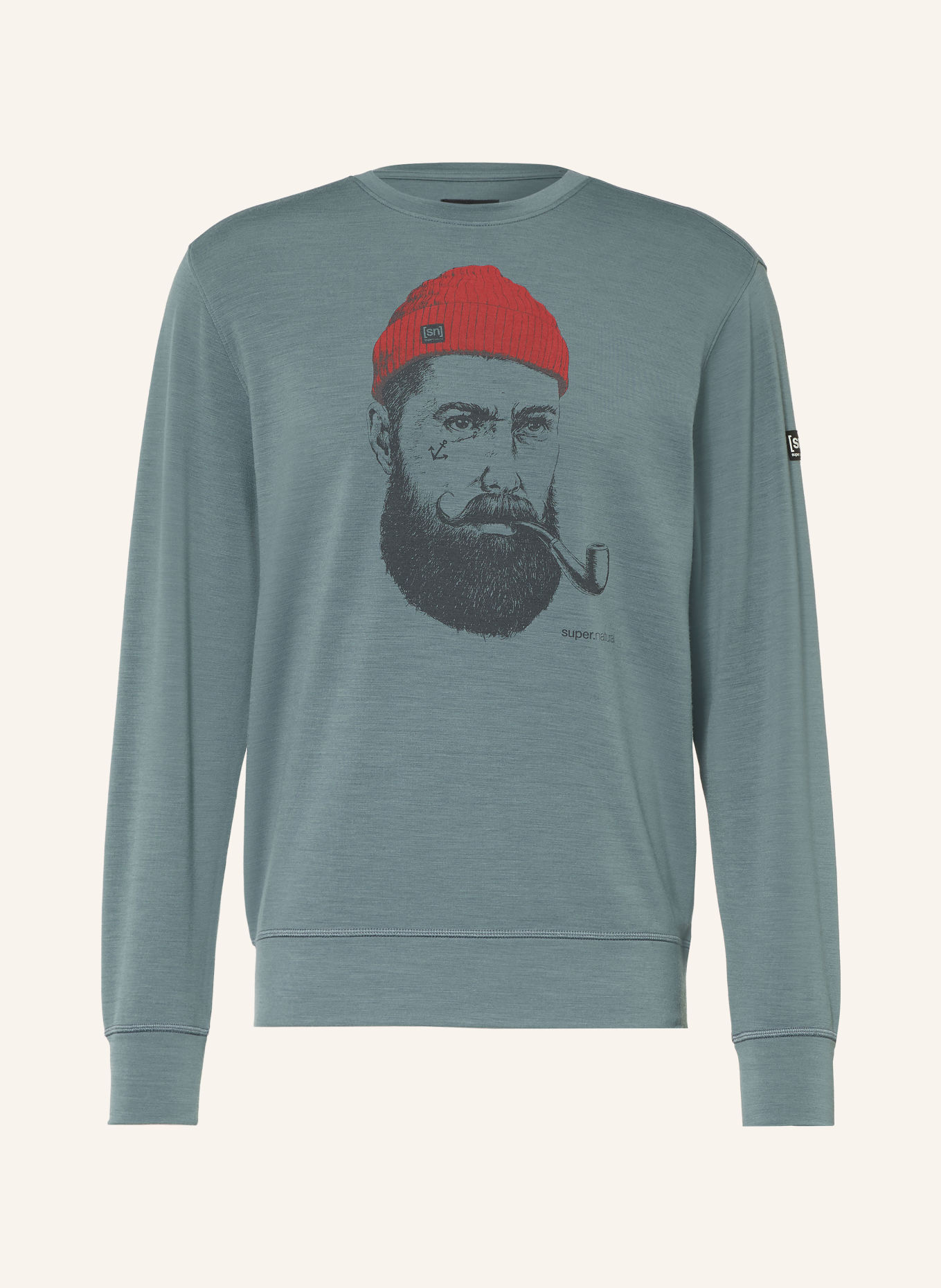 super.natural SAILOR Sweatshirt with Merino Wool: BLUE GRAY / RED / BLACK