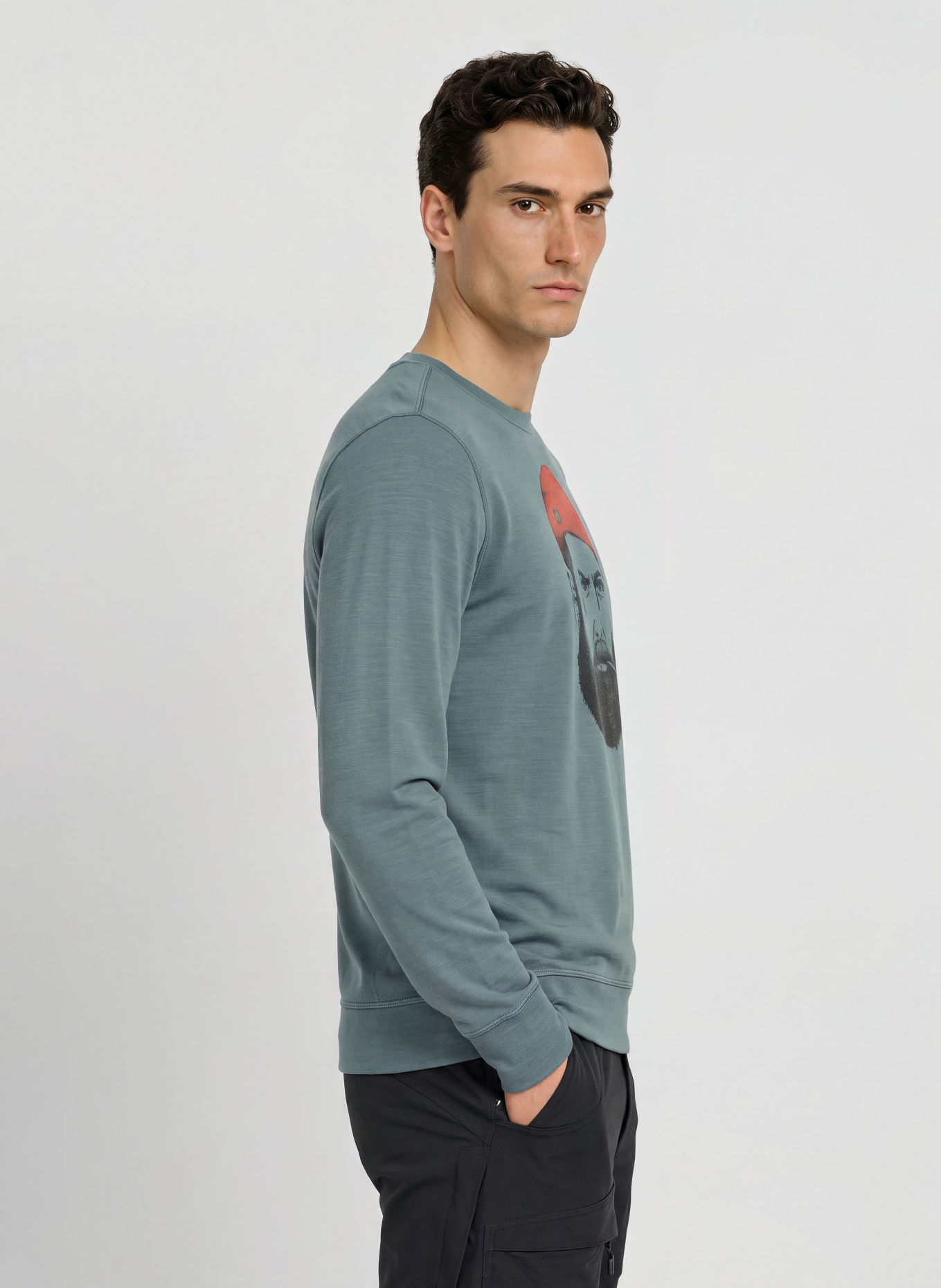 super.natural SAILOR Sweatshirt with Merino Wool: BLUE GRAY / RED / BLACK