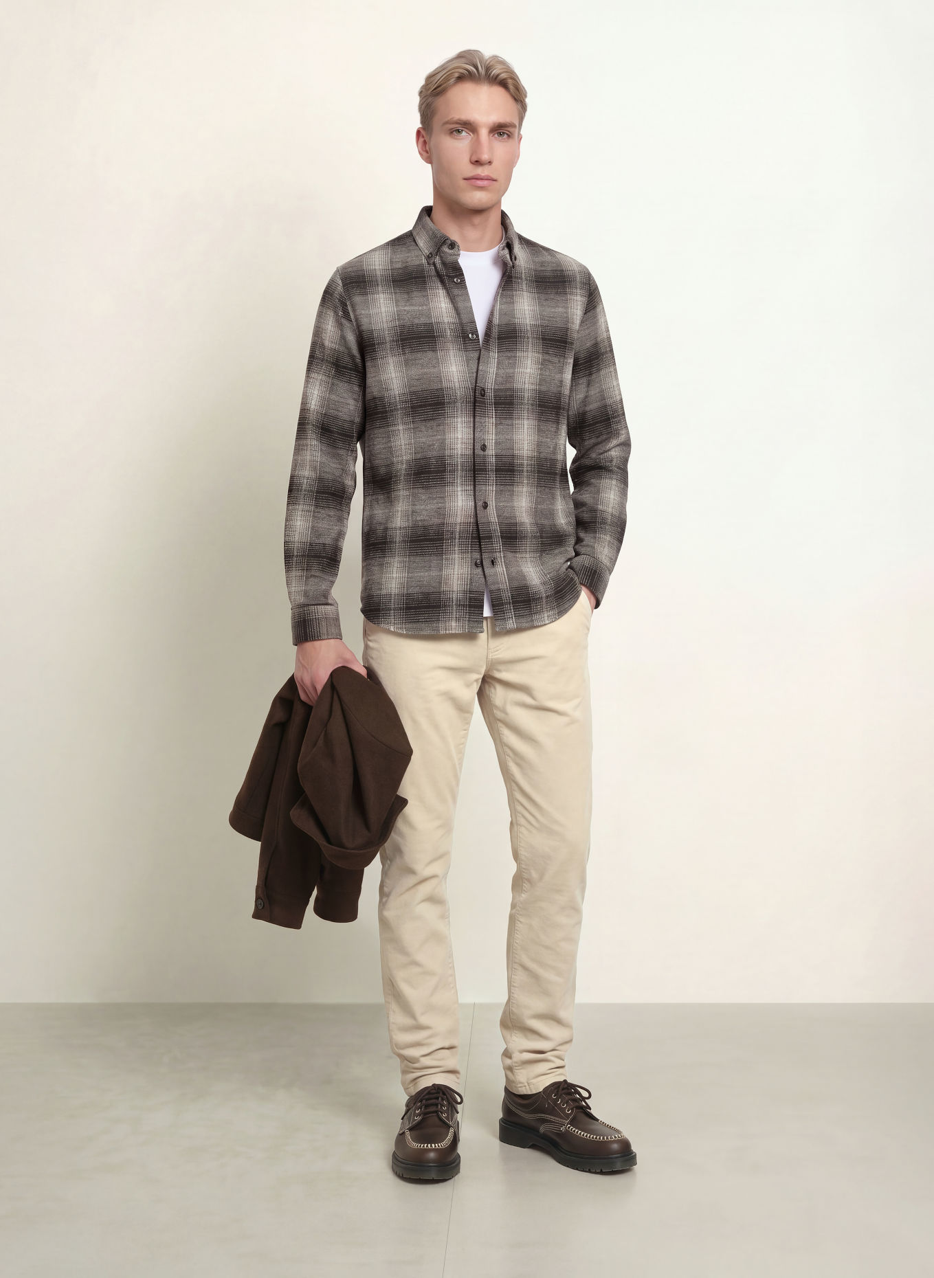 NOWADAYS Flanellhemd Comfort Fit: DUNKELGRAU / HELLGRAU / SCHWARZ