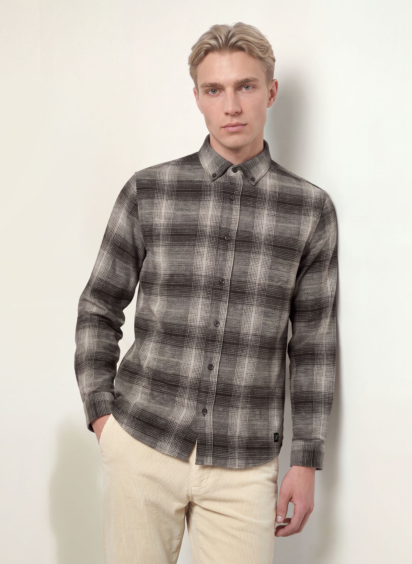 NOWADAYS Flanellhemd Comfort Fit: DUNKELGRAU / HELLGRAU / SCHWARZ
