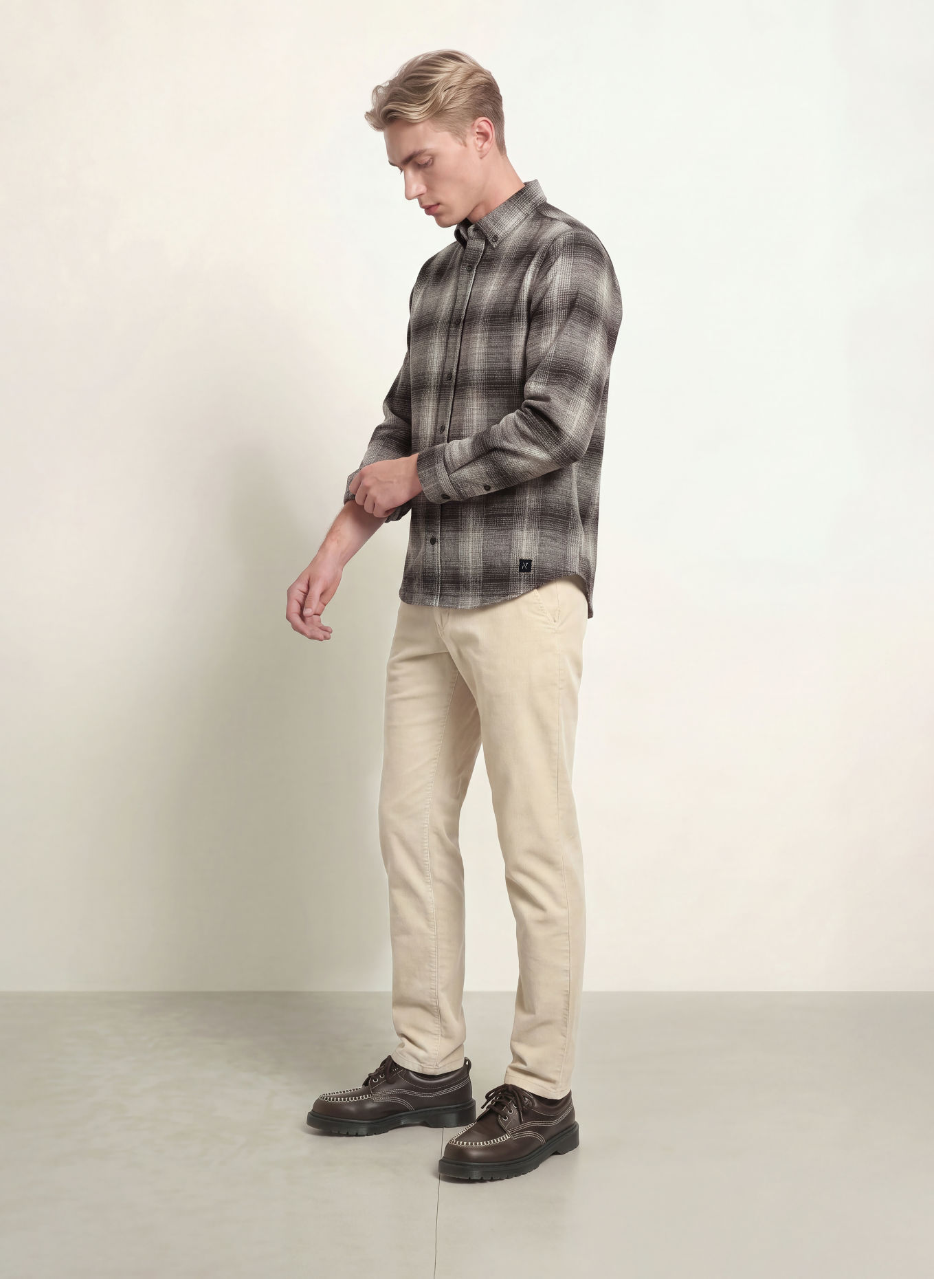NOWADAYS Flanellhemd Comfort Fit: DUNKELGRAU / HELLGRAU / SCHWARZ