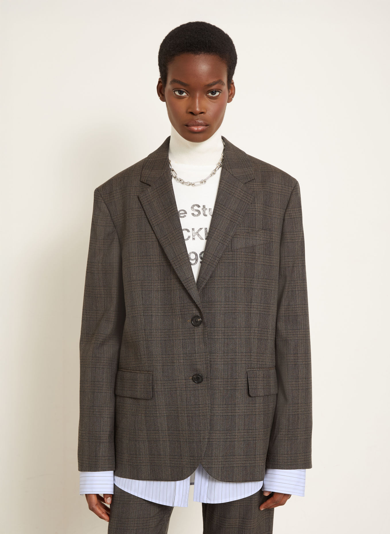 Acne Studios Blazer: MÖRKBRUN / BEIGE / SVART