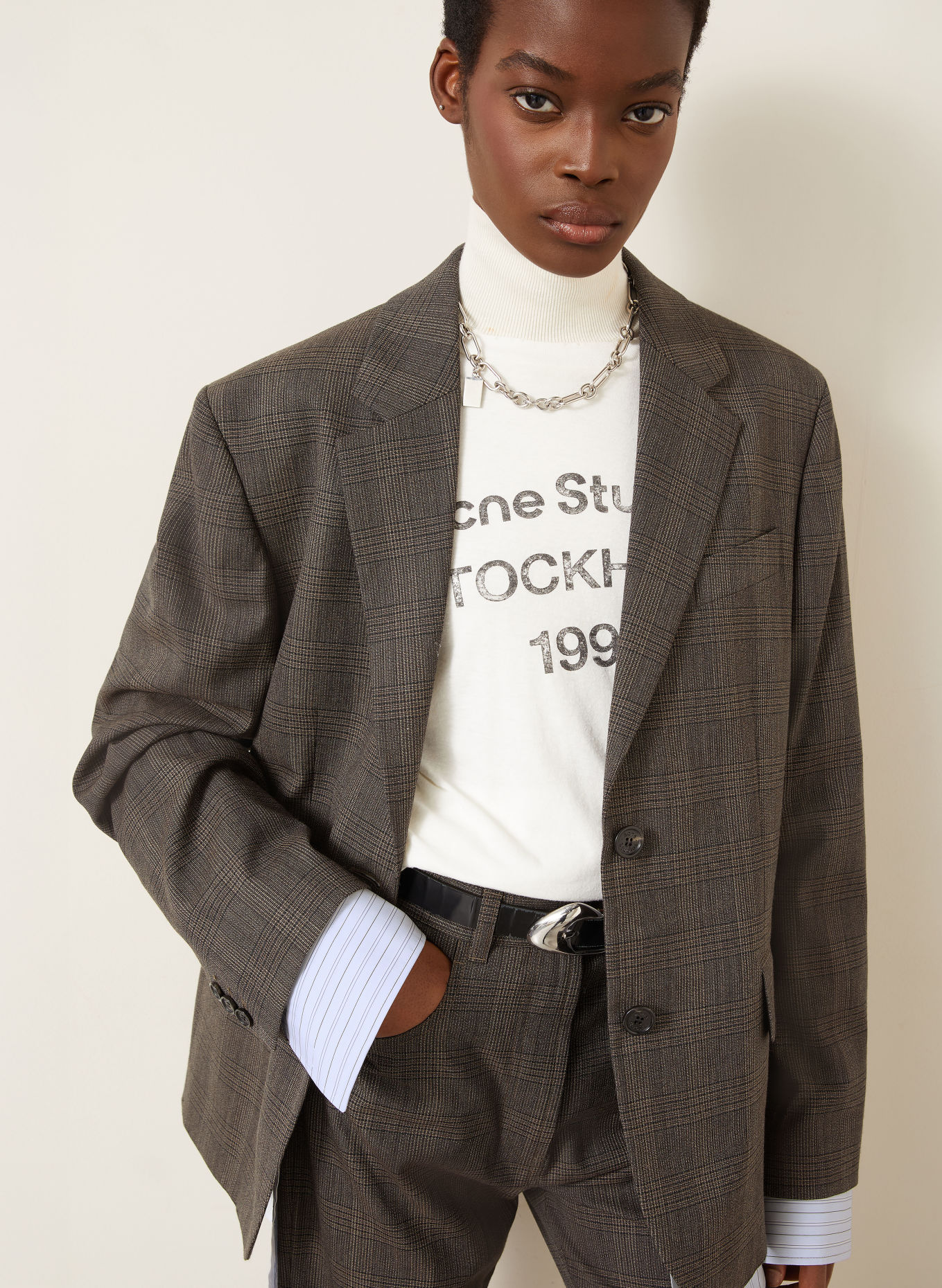 Acne Studios Blazer: MÖRKBRUN / BEIGE / SVART