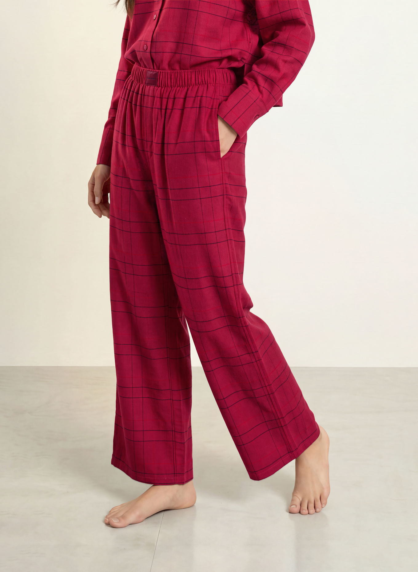 Calvin Klein Bas de pyjama en flanelle: ROUGE FONCÉ / ROUGE / NOIR
