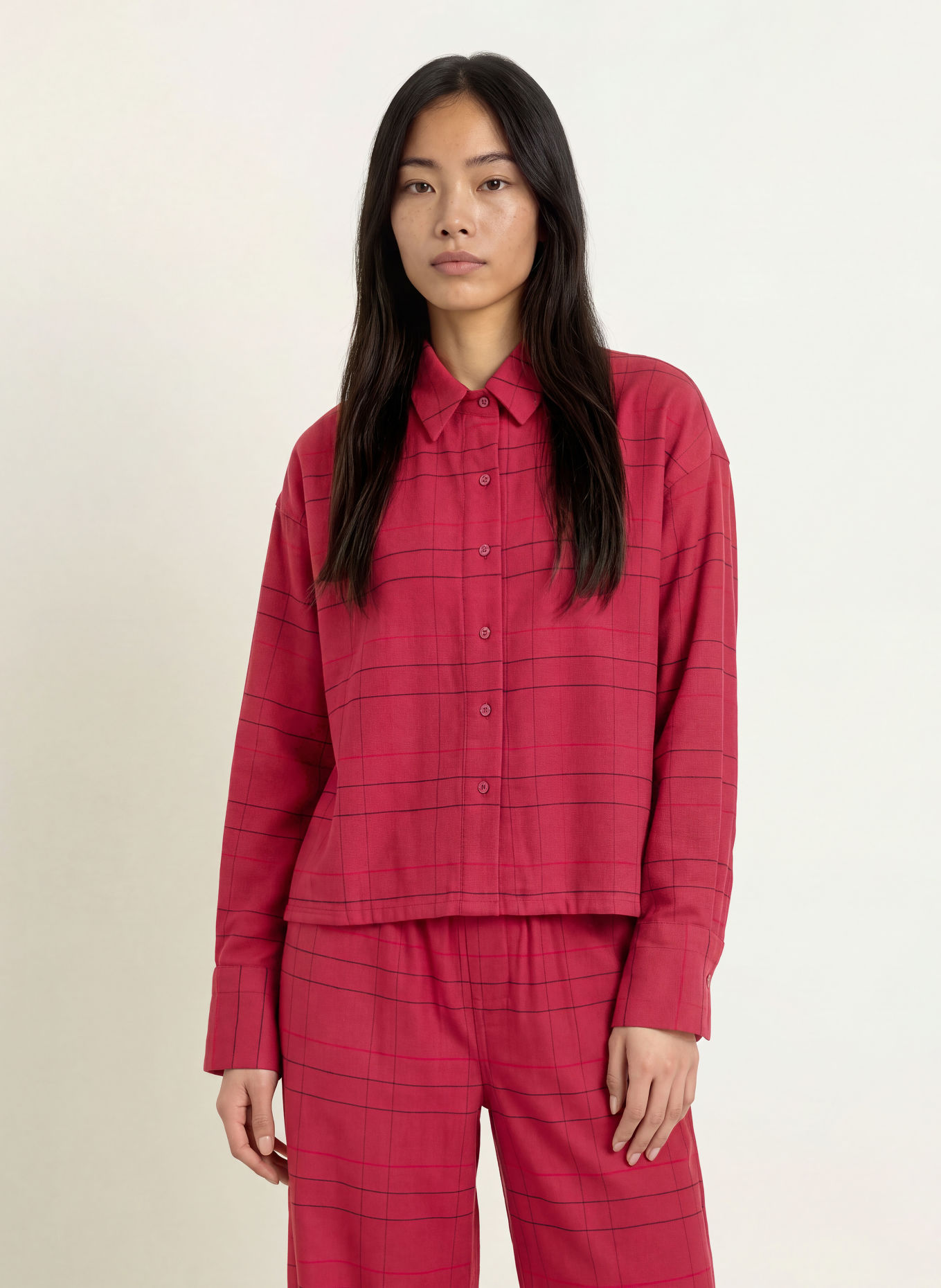 Calvin Klein Pyjamashirt: DONKERROOD / ZWART