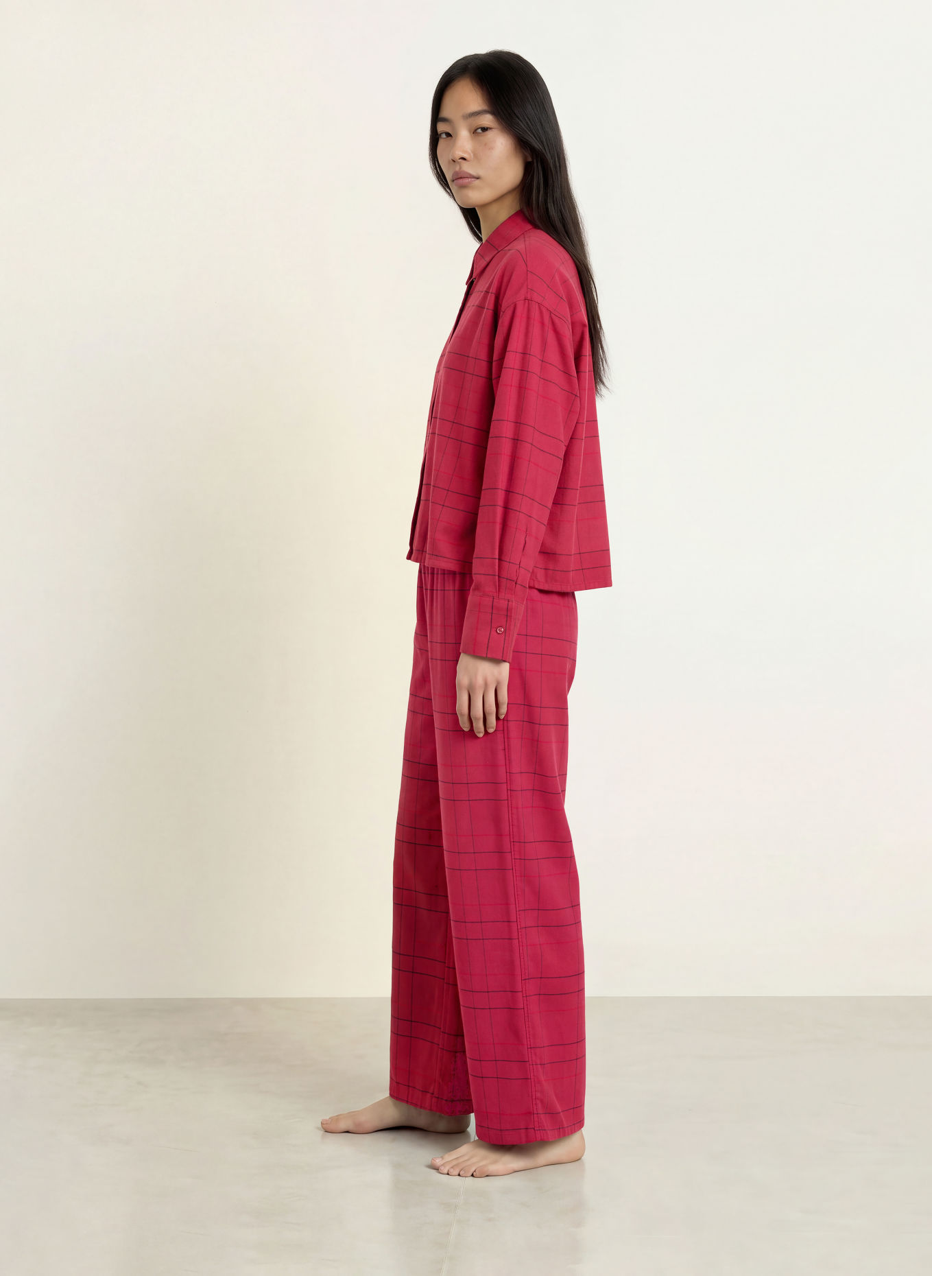 Calvin Klein Pyjamashirt: DONKERROOD / ZWART