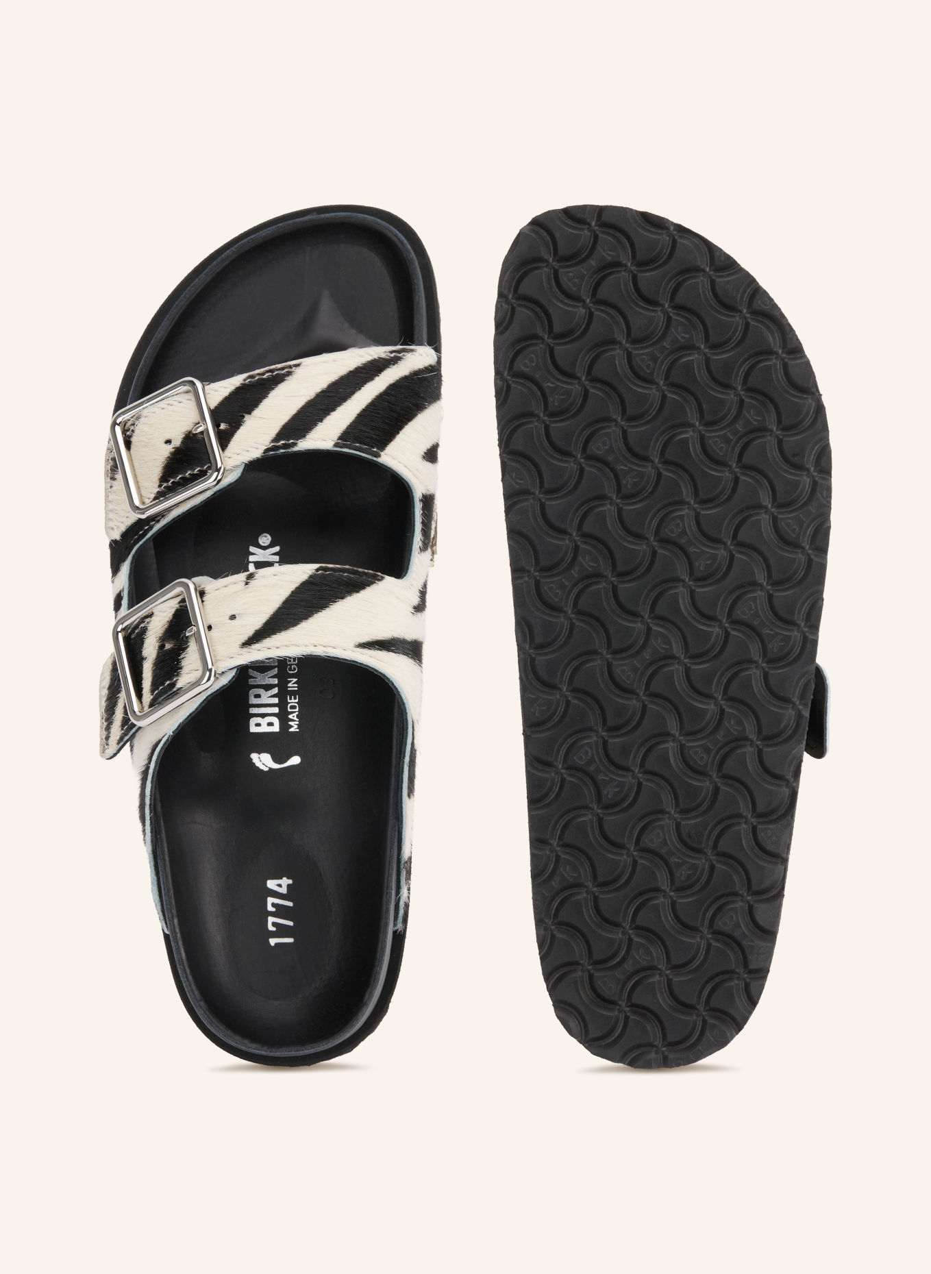 1774 BIRKENSTOCK ARIZONA PONY LIE FUR EXQ 1774 Slides: BLACK / WHITE