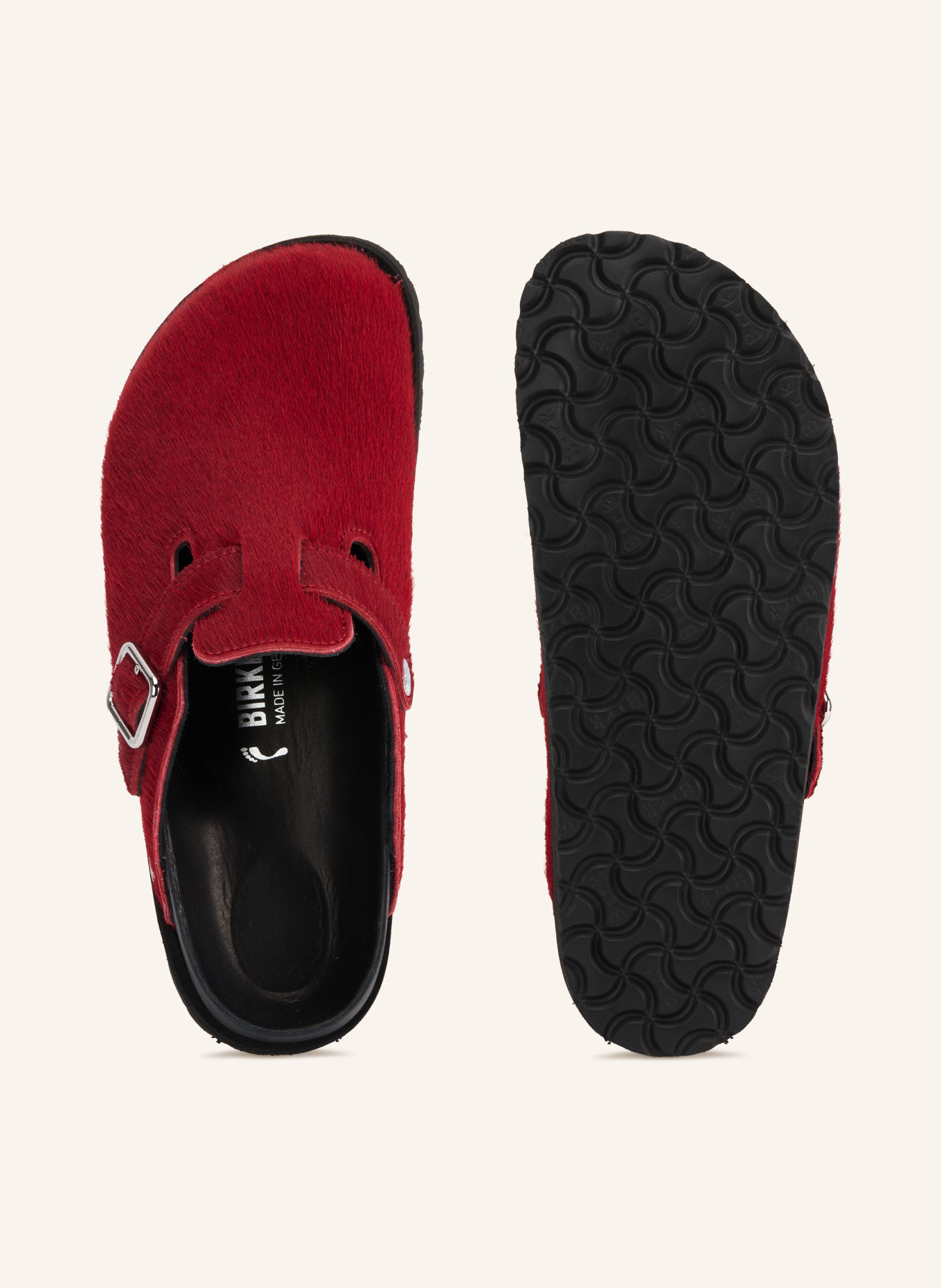 1774 BIRKENSTOCK Slides BOSTON PONY LIKE FUR EXQ 1774 Mules: DARK RED