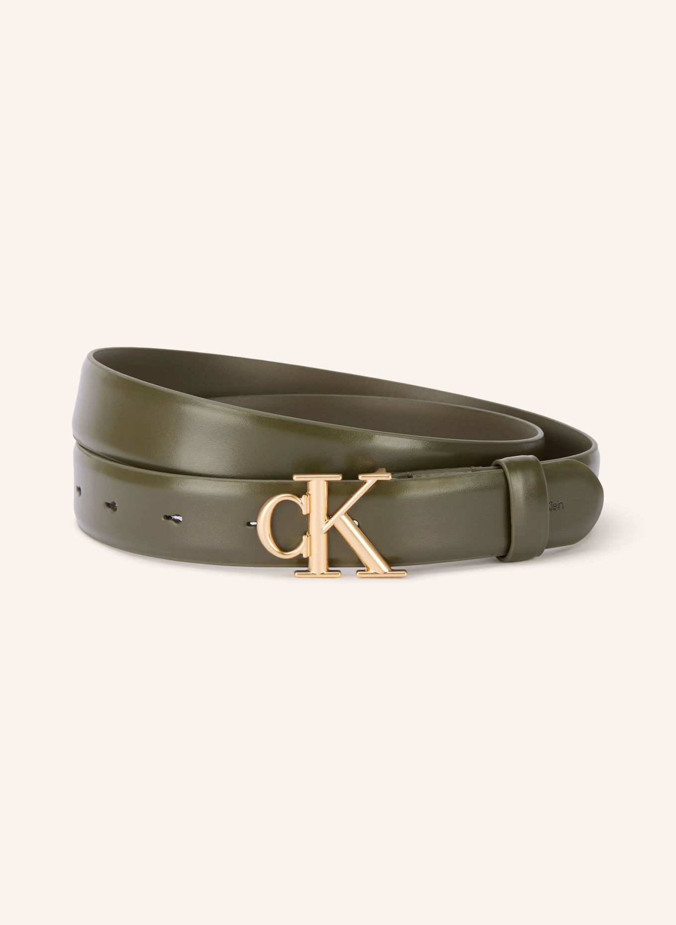 Calvin Klein Leather belt: OLIVE / GOLD