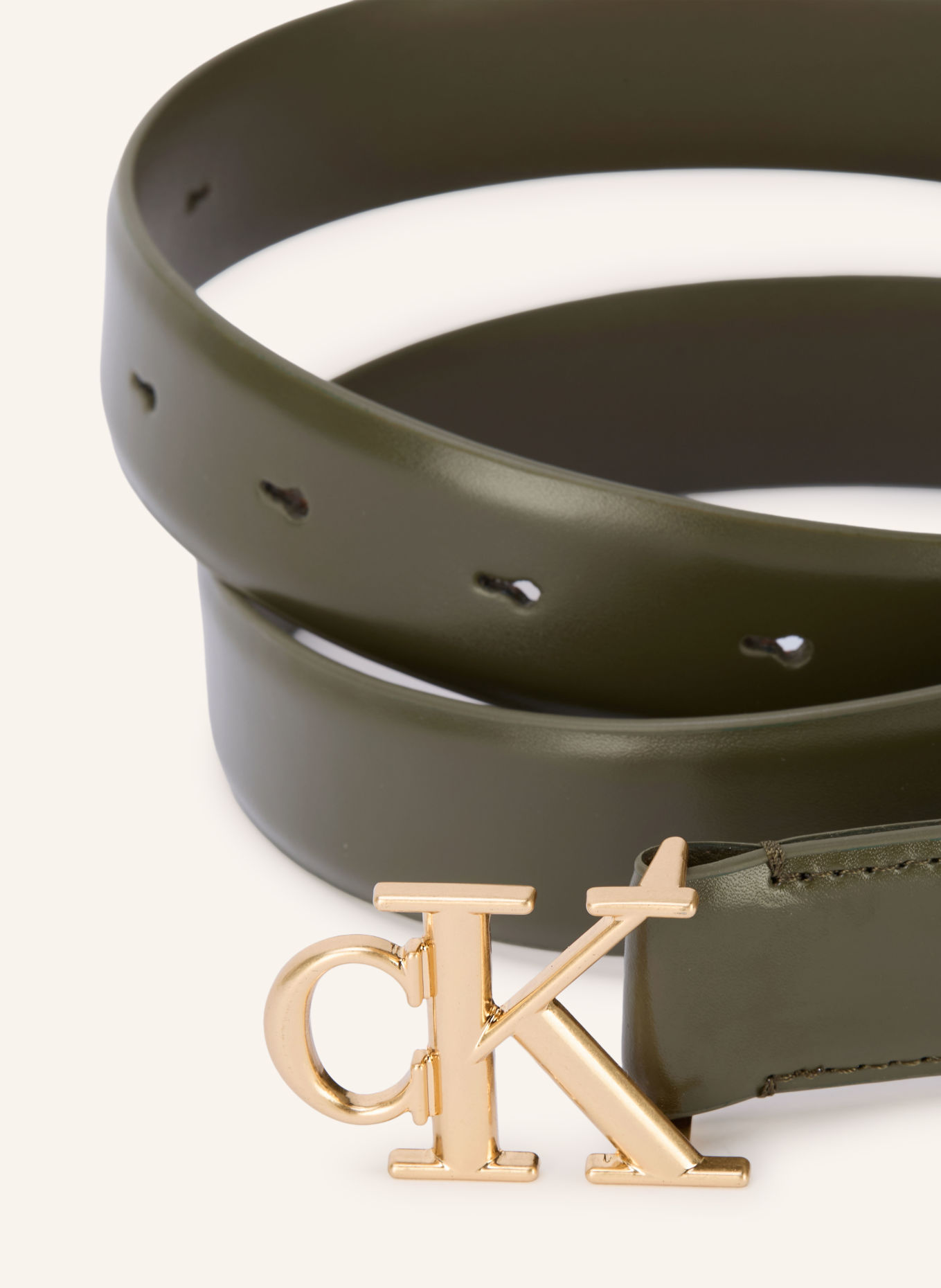 Calvin Klein Leather belt: OLIVE / GOLD