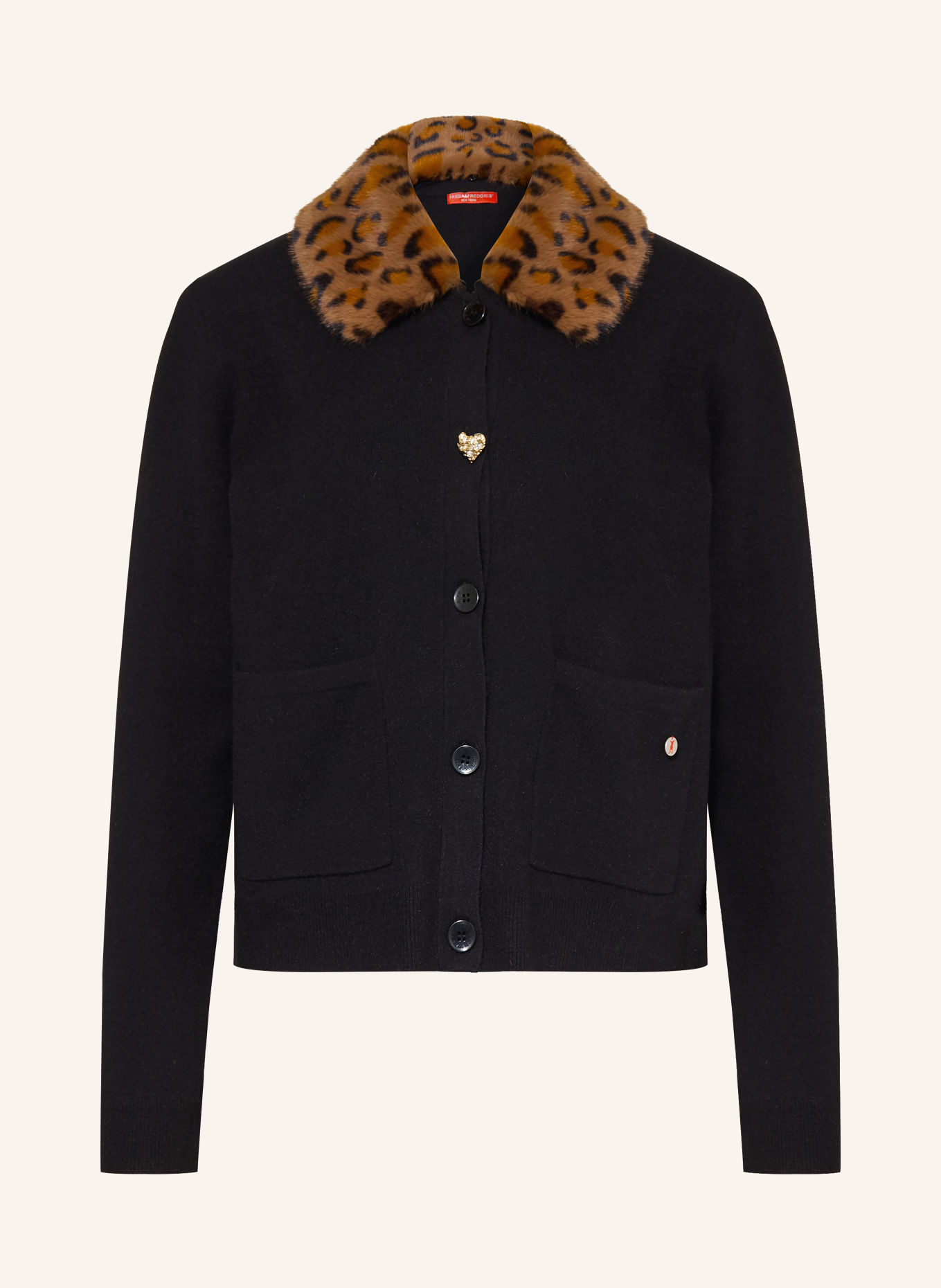 FRIEDA & FREDDIES Cardigan with a detachable faux fur collar: BLACK / CAMEL / COGNAC