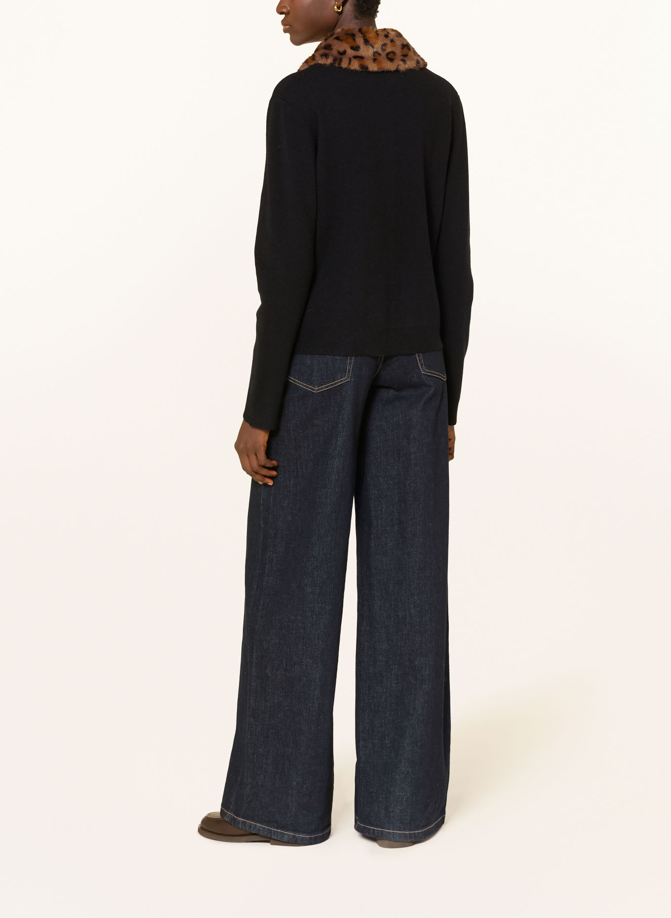 FRIEDA & FREDDIES Cardigan with a detachable faux fur collar: BLACK / CAMEL / COGNAC