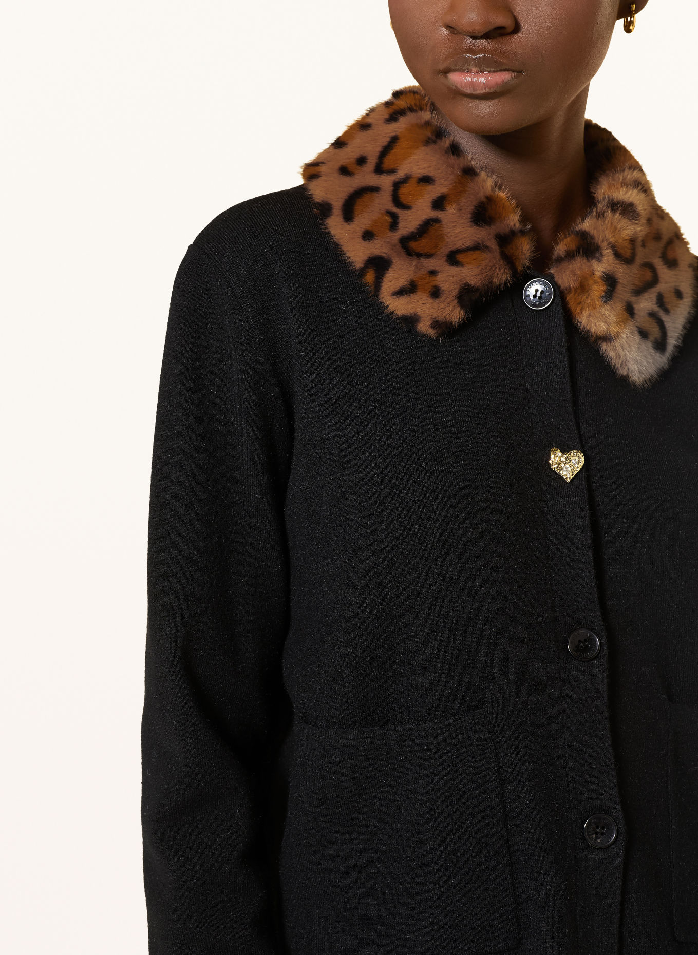 FRIEDA & FREDDIES Cardigan with a detachable faux fur collar: BLACK / CAMEL / COGNAC