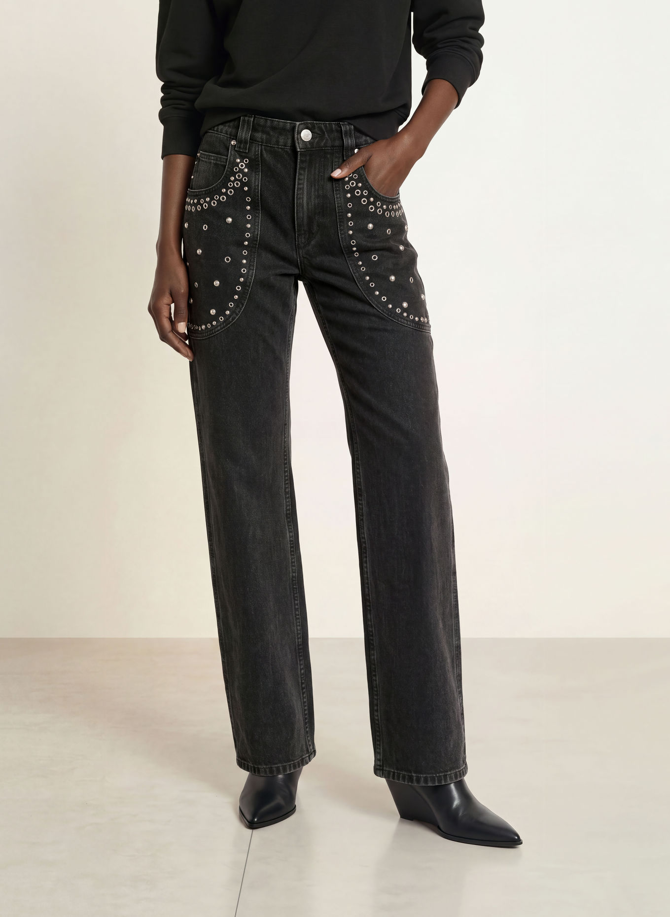 MARANT ÉTOILE Džíny Staright SILKA: 02FK FADED BLACK