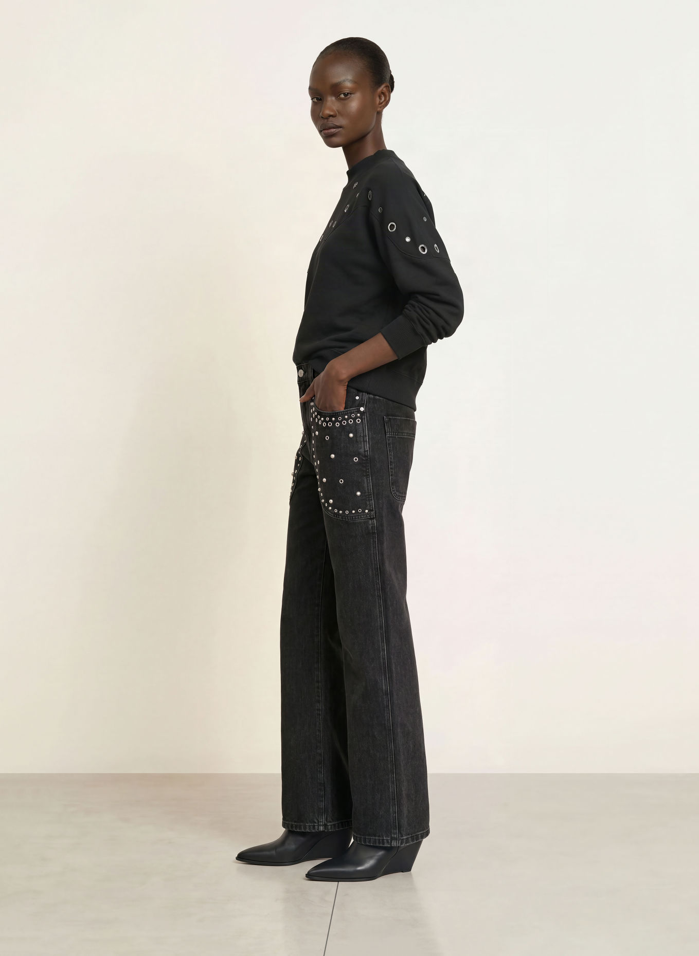MARANT ÉTOILE Džíny Staright SILKA: 02FK FADED BLACK