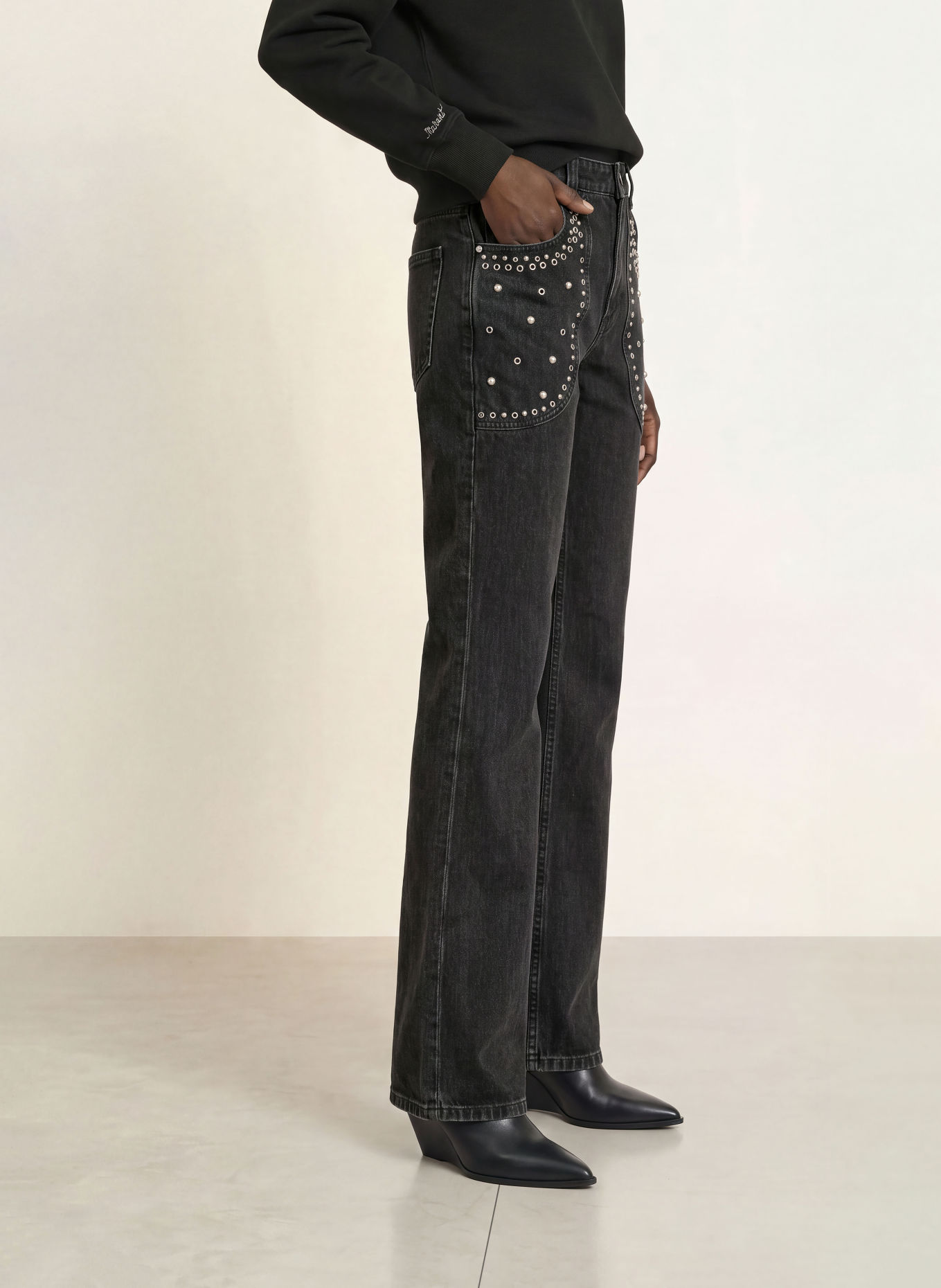 MARANT ÉTOILE Džíny Staright SILKA: 02FK FADED BLACK