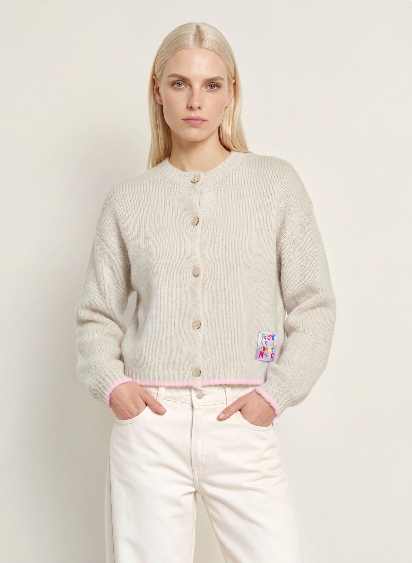 FRIEDA & FREDDIES Strickjacke: CREME / ROSA