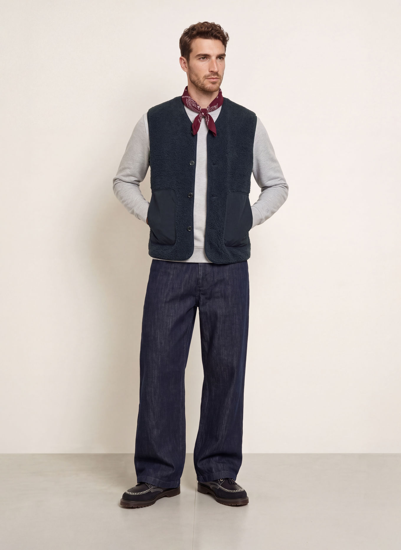 MOS MOSH Gallery Teddy Fur Vest MMGHARRY: DARK BLUE